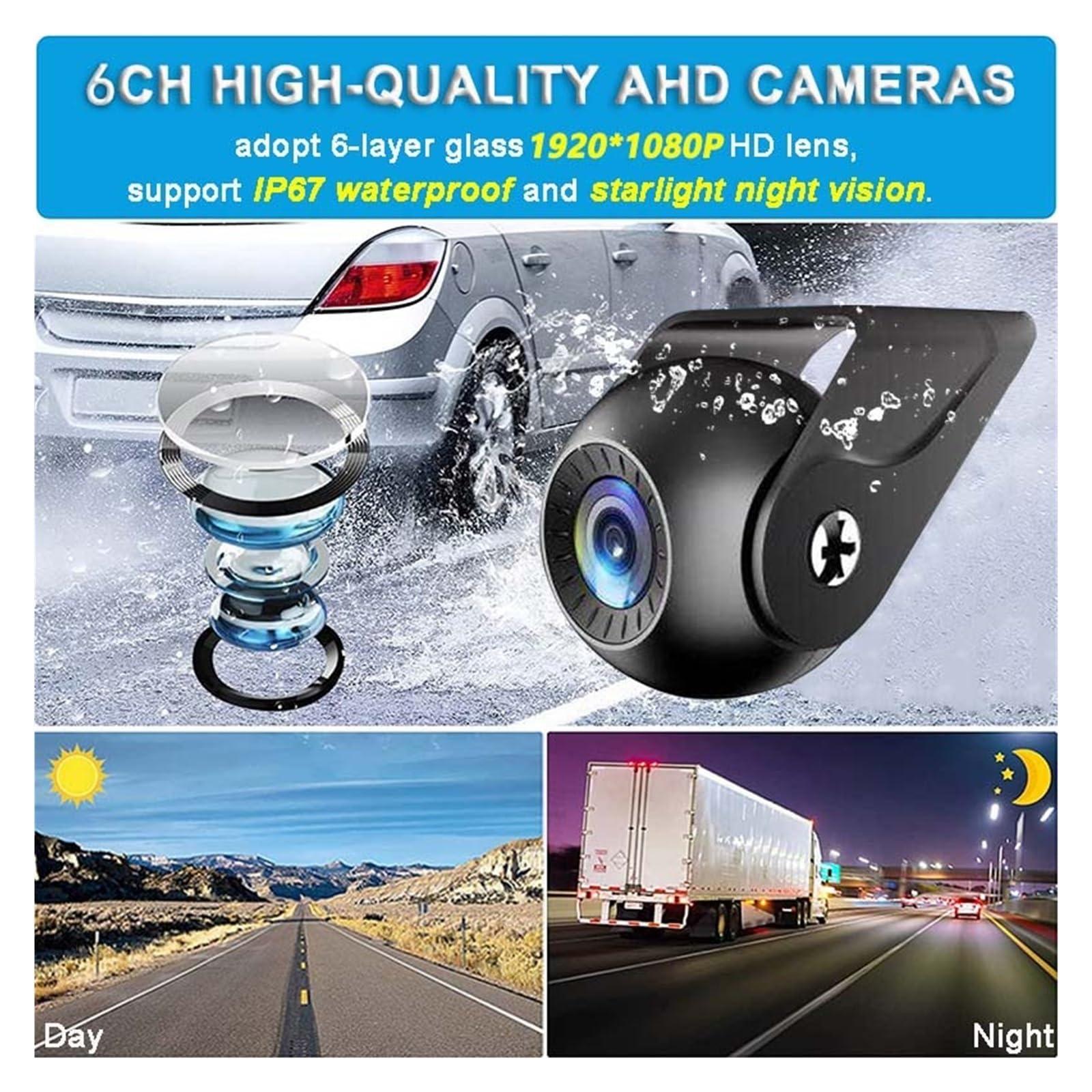 ZYKHPSYA ZYKHPSYA 10.1 inch 6 Channel Vehicle Camera Monitor System Touch Screen 1080P AHD Backup Cams Reversing Parking DVR Compatible for Truck/Bus/RV (Color : Camera Monitor Kit, Size : 32G), laiyong1987