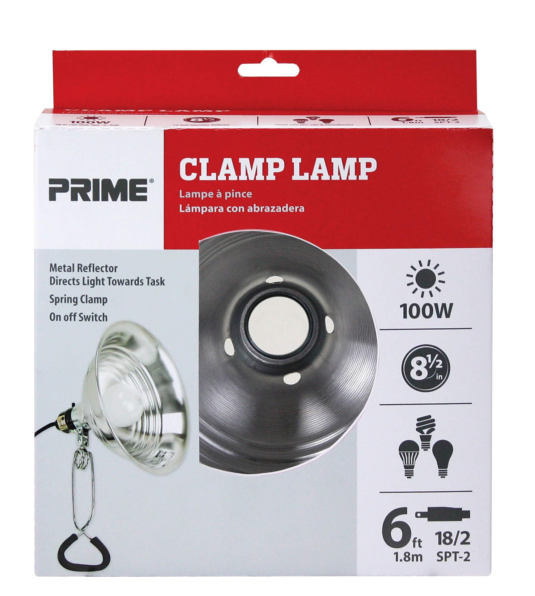 Prime Wire & Cable Prime CL050506 Reflector Clamp Lamp with 6-Feet 18/2 SPT-2 Cord, 8.5-Inch