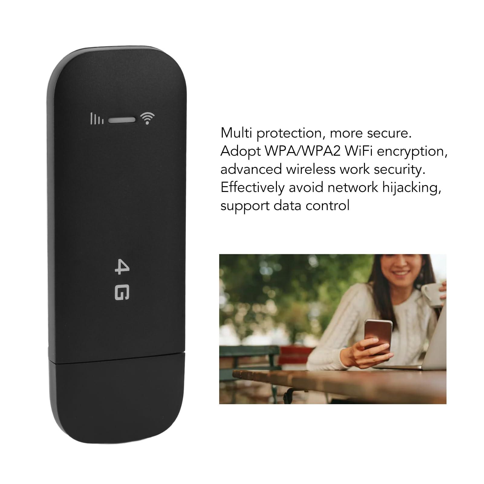 XUMIUZIY 4G LTE USB 4G LTE USB Portable Router, Pocket Mobile Hotspot with SIM Card Slot, Travel Mini Wi Fi Hotspot, Support 10 Devices, WPA WPA2 Wi Fi Encryption (Black)