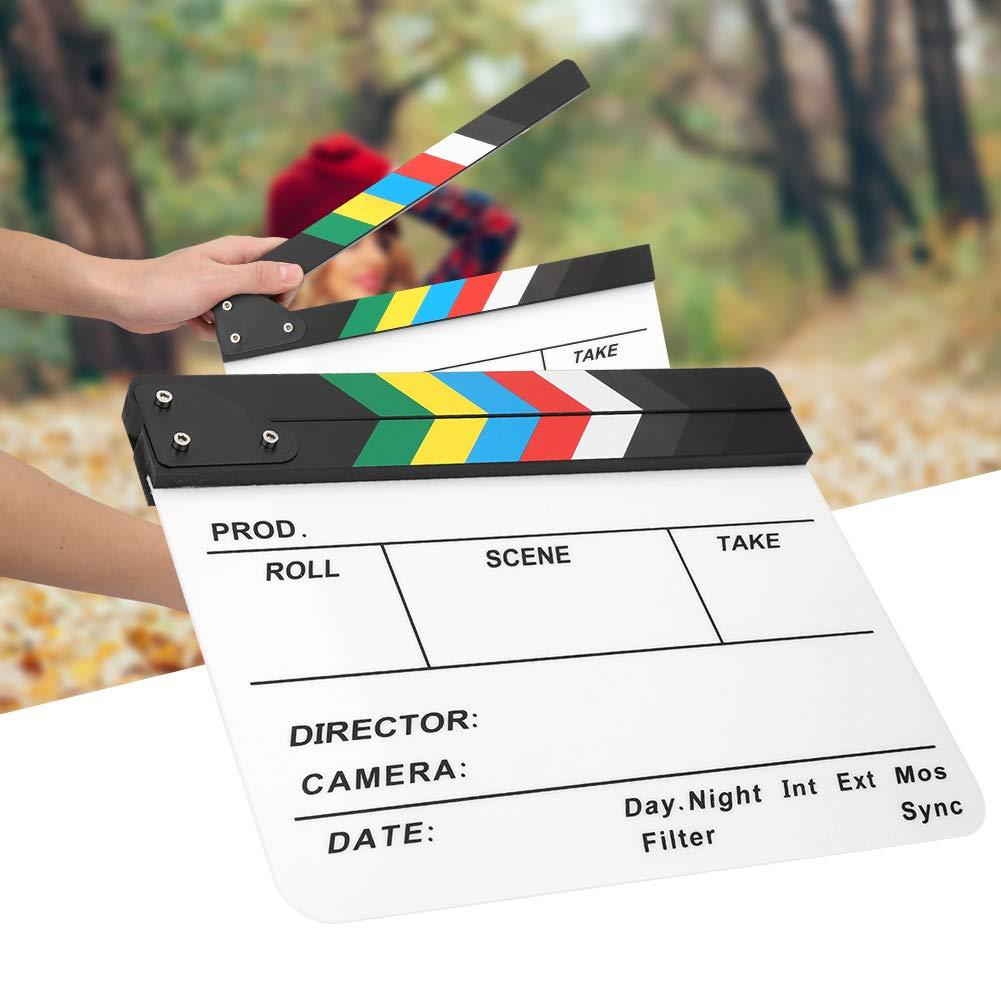 Zunate 30x25CM Mini Acrylic Clapper Board, Director Scene Film Editing Prop Action Board with Whiteboard Pen for Shoot PropsAdvertisingHome DecorationCosplayBackground (Color Strip