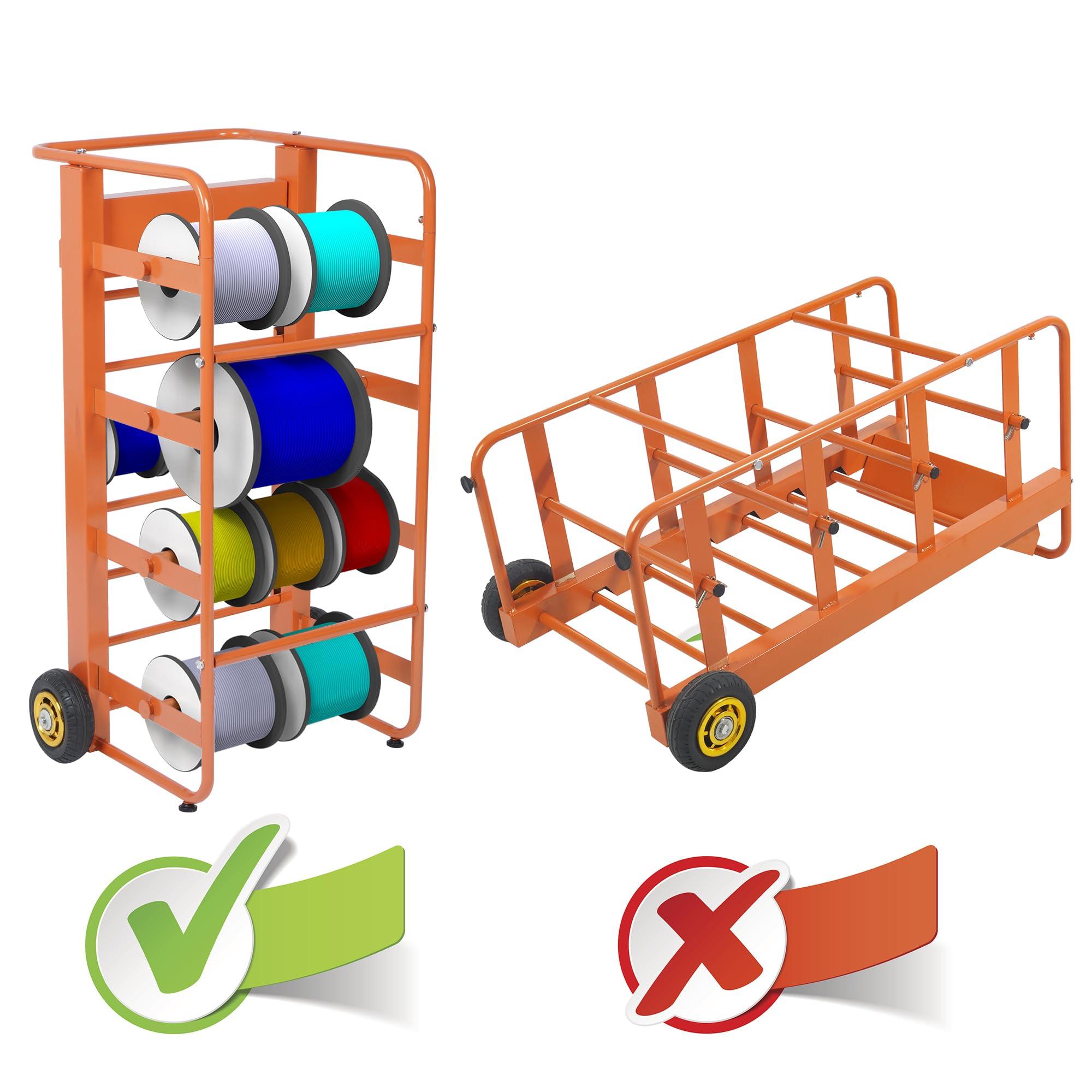 ikare ikare Wire Spool Rack, Cable Caddy Heavy Duty Multi-Spool Wire Rack Dispenser with Wheel, Electrical Wire Spool Holder with Storage Tray for Wiring Storage and Electrical Industrial, 300 lbs Capacity