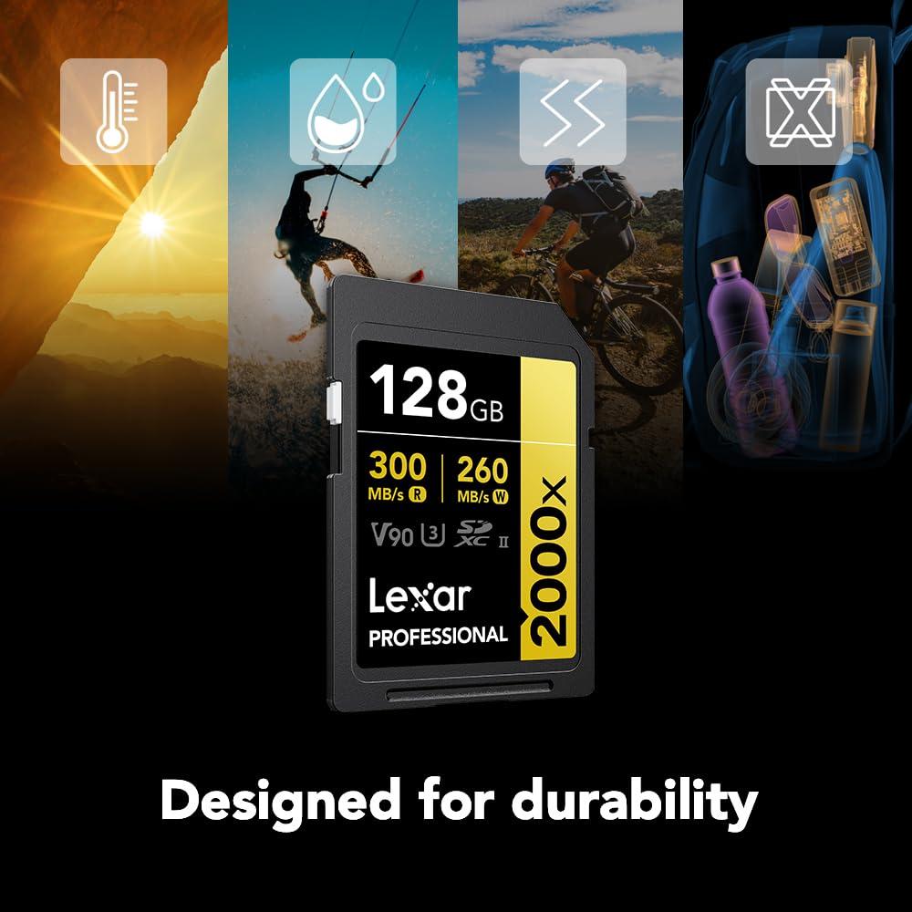 Lexar Lexar 128GB Professional 2000x SDXC Memory Card, UHS-II, C10, U3, V90, Full-HD & 8K Video, Up To 300MB/s Read, for DSLR, Cinema-Quality Video Cameras (LSD2000128G-BNNNU)