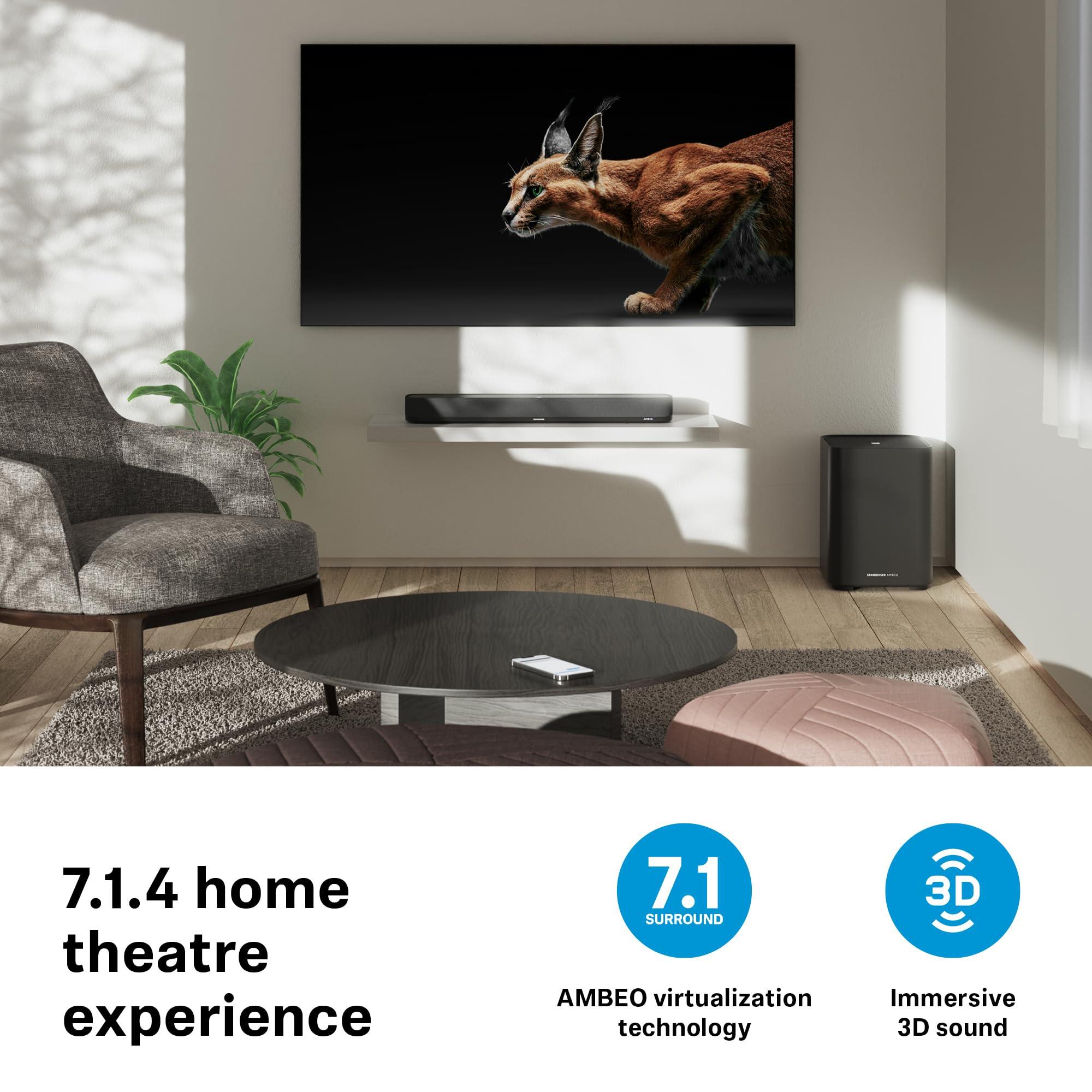 Sennheiser Sennheiser AMBEO Soundbar Mini - Immersive 3D Audio for TV, Movies, and Music - Compact Device with Powerful Adaptive Features, Multiple Connectivity and Intuitive Usage