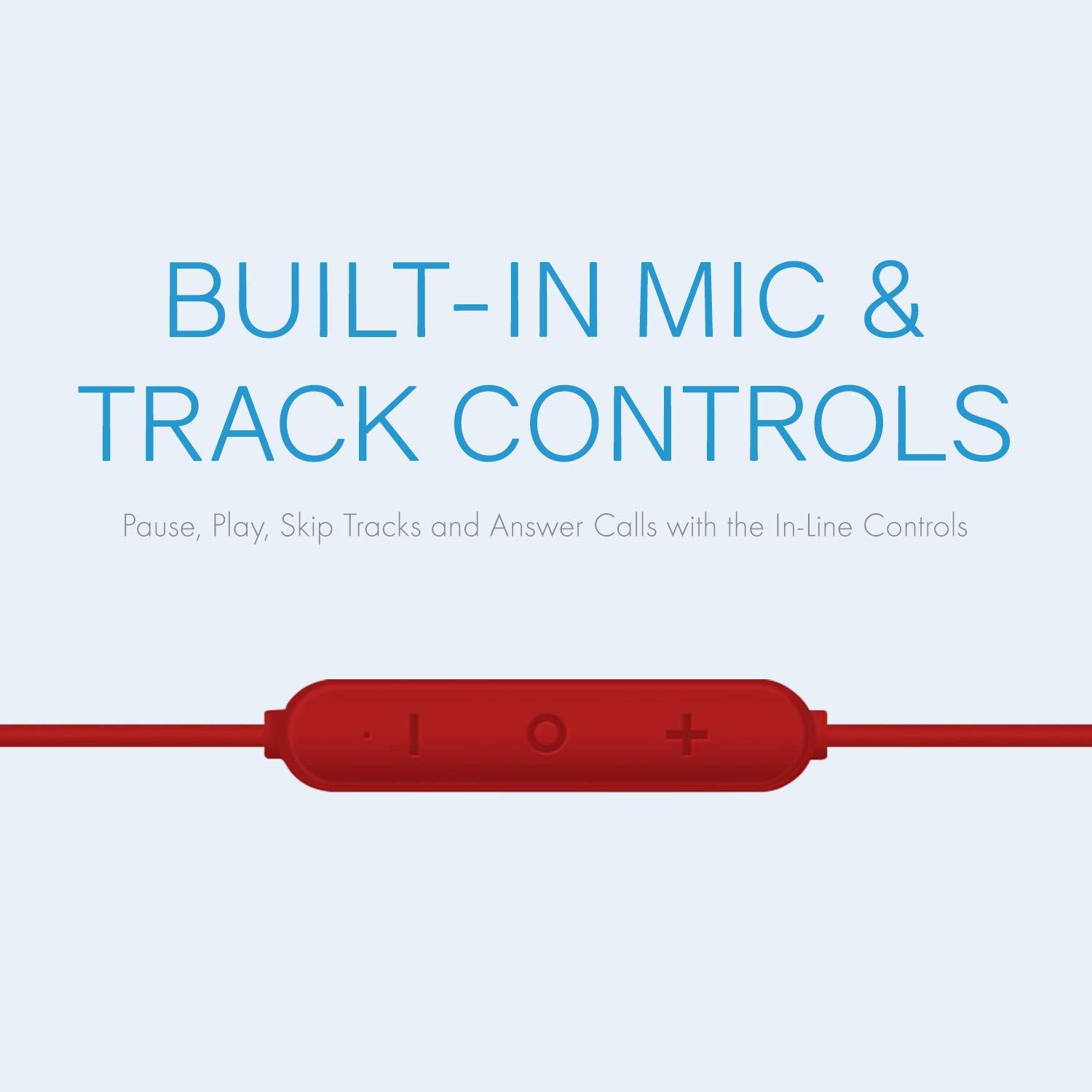 Realm Realm Lightning Earbuds Apple MFi Certified Headphones, in-Ear Headphones with Lightning Connector, Built-in Microphone, Hands-Free Calling and Track Controls, Red