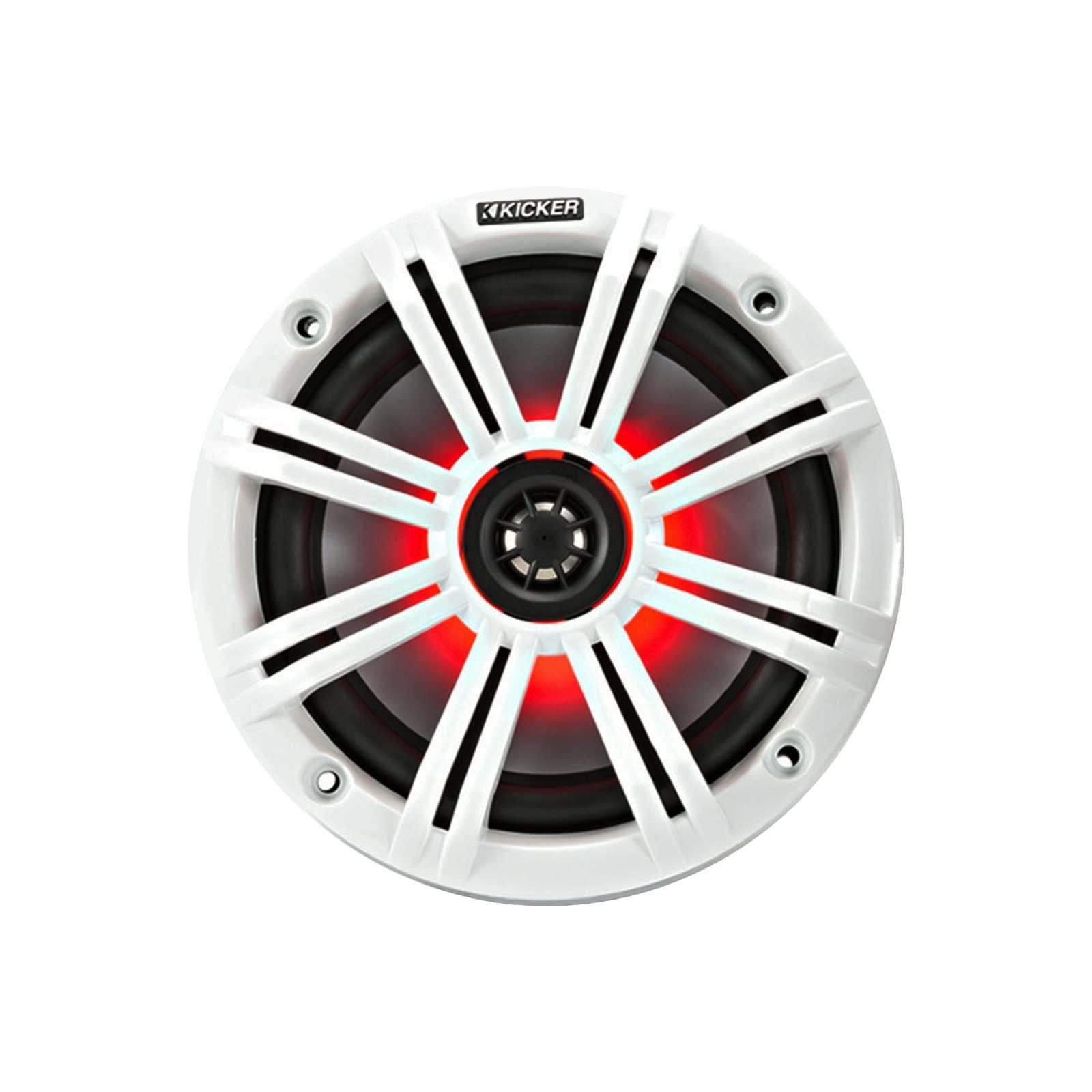 KICKER 1 Pair (Qty 2) of Kicker 6.5" 2-Way 195 Watts Max Power Coaxial Marine Audio Multicolor LED Speakers with White Grilles, 50-Feet 16 Gauge Speaker Wire