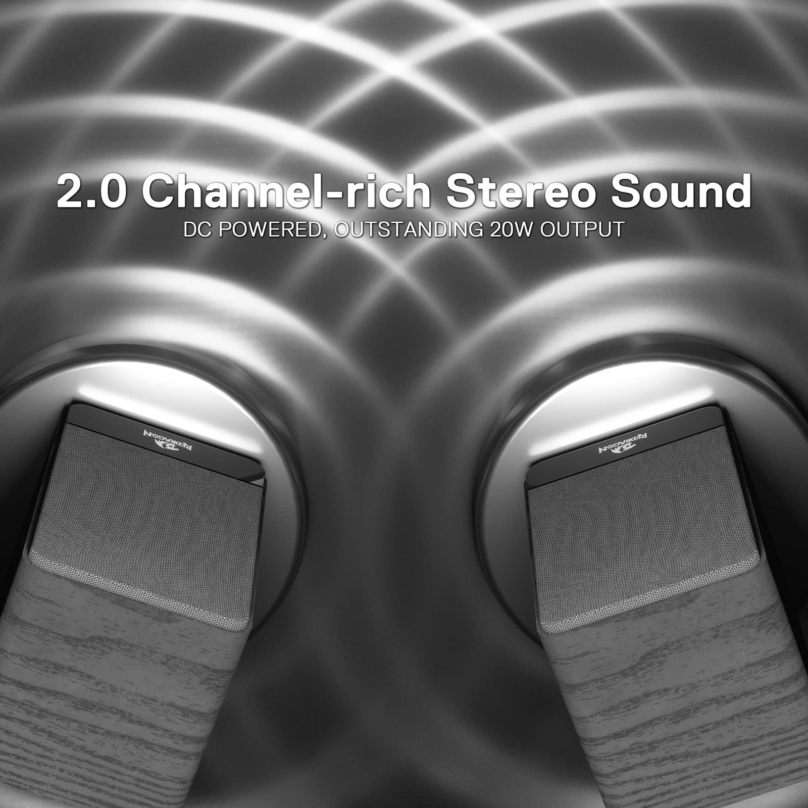 Redragon Redragon GS813 Wireless Desktop Speakers, 2.0 Bookshelf Speaker w/20W Output, BT 5.0/3.5mm AUX, Enhanced Bass/Treble Knob and TF Card/USB Flash Drive Supported