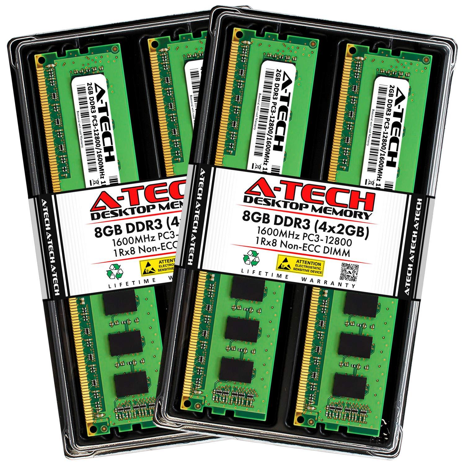 A-Tech Components A-Tech 8GB (4 x 2GB) DDR3 1600MHz PC3-12800 Desktop RAM Kit | Non-ECC DIMM 1Rx8 1.5V 240-Pin Memory Upgrade Modules
