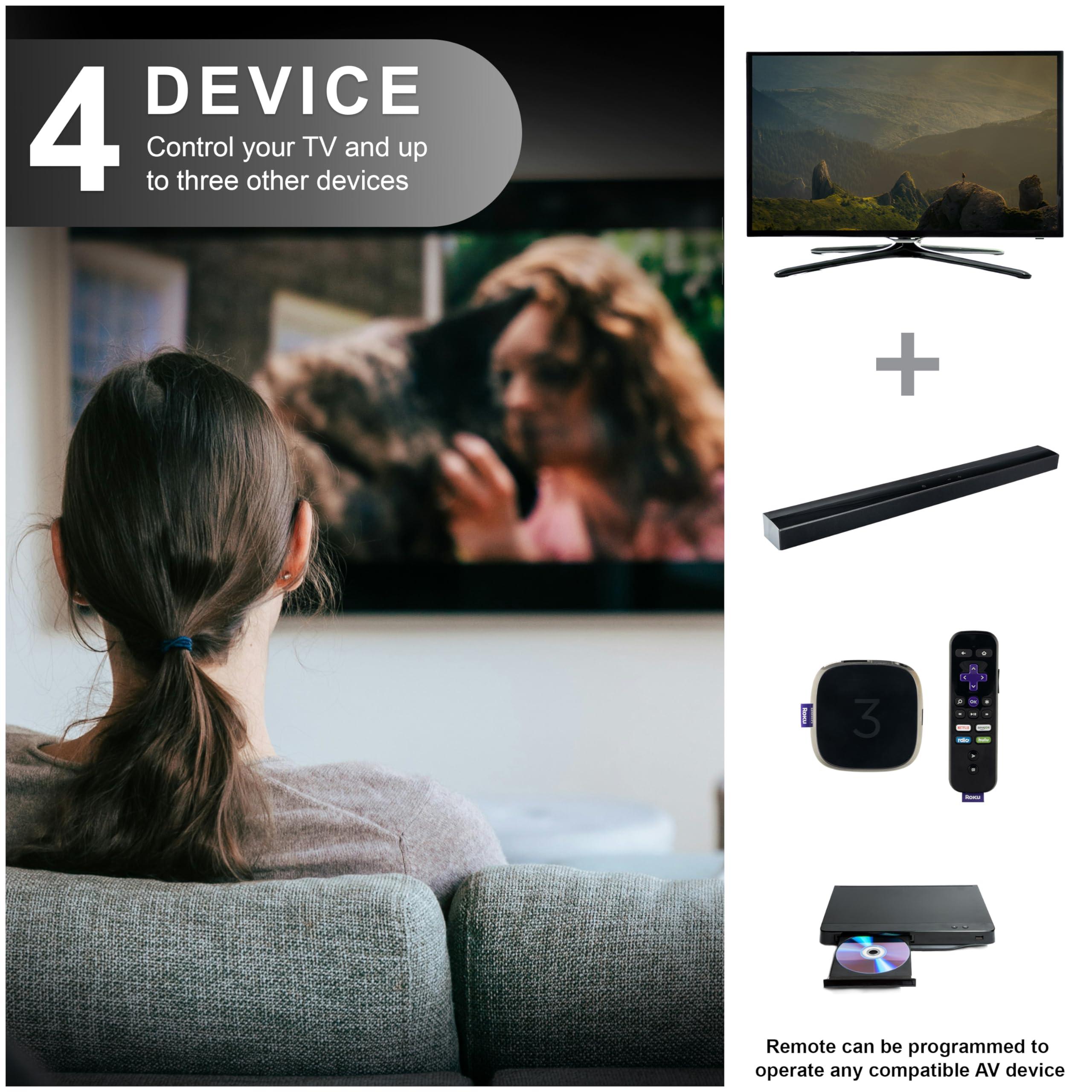 GE GE Rechargeable TV Remote Control, Universal Remote Control, Backlit Buttons, Samsung TV Remote Control Replacement for Smart TVs, Apple TV, Sony, Roku Replacement Remote, LG TV, 4-Device, 80984