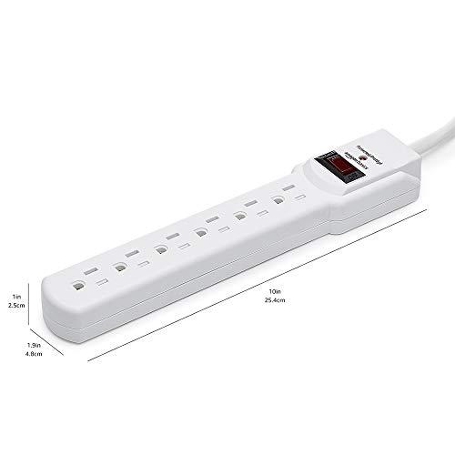 Amazon Basics Amazon Basics Rectangular 6-Outlet, 200 Joule Surge Protector Power Strip with Circuit Breaker, 2 Foot Cord Length, White - Pack of 2
