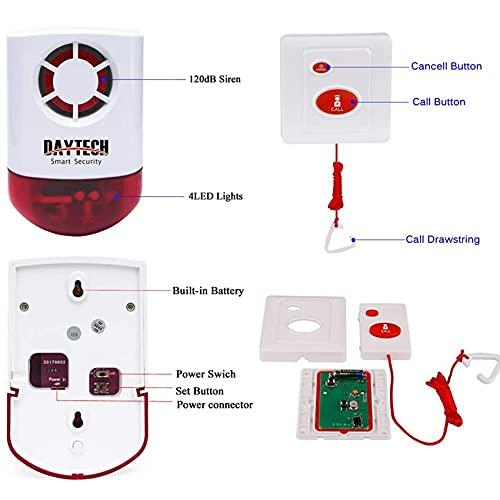 Daytech Daytech Remote Emergency Strobe Siren Alarm Kit Waterproof Outdoor Loud Panic Sos Warning System for Business Home Shop Hotel School 800ft 1 Red Flashing Siren+ 2 Call Buttons