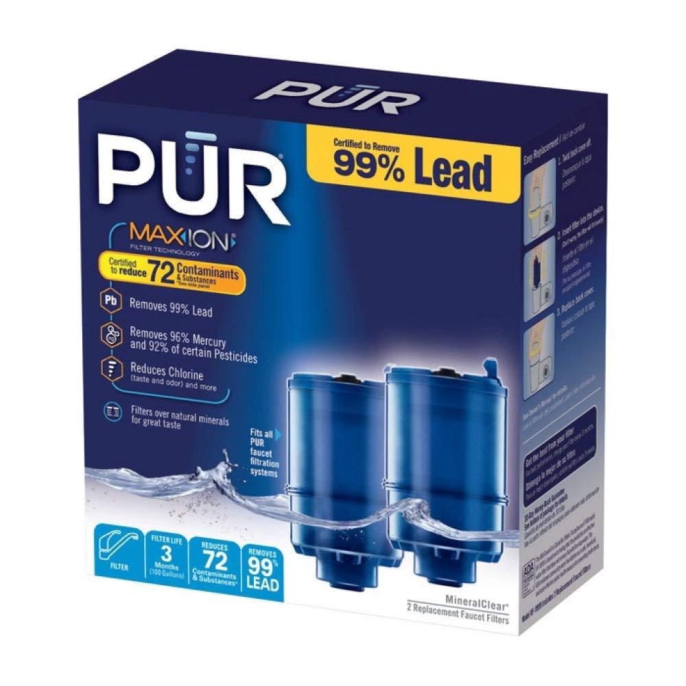 PUR Kaz PUR PLUS Faucet Mount Replacement Filter 2-Pack, Genuine PUR Filter, 3-in-1 Powerful, Natural Mineral Filtration, Lead Removal, 6-Month Value, Blue (RF99992)