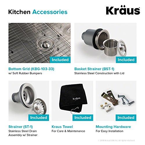 Kraus Kraus Standard PRO 33-Inch 16 Gauge Undermount 60/40 Double Bowl Stainless Steel Kitchen Sink, KHU103-33