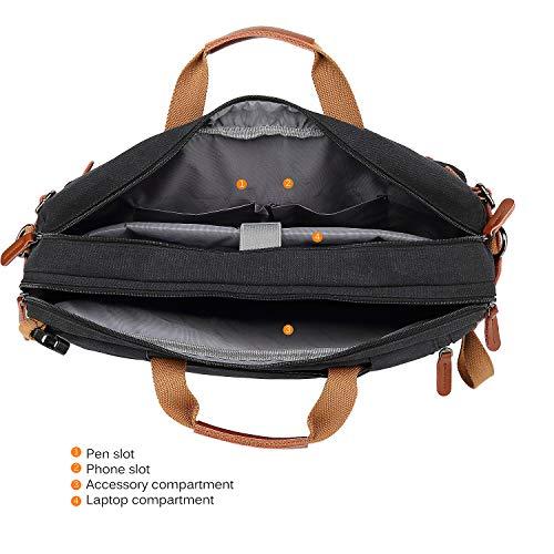 CoolBELL CoolBELL Convertible Backpack Messenger Bag Shoulder bag Laptop Case Handbag Business Briefcase Multi-functional Travel Rucksack Fits 17.3 Inch Laptop For Men/Women (Canvas Black)