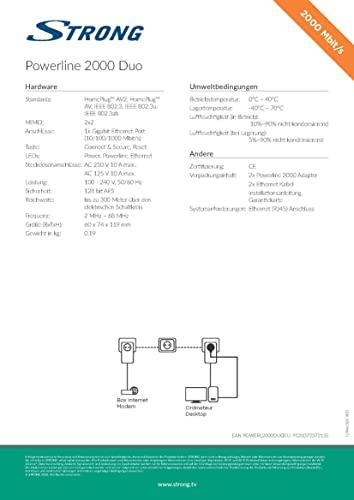 Strong STRONG Powerline 2000 Kit Network Adapter (up to 2000 Mbit Duo/S, Integrated Socket, Fast Ethernet LAN, Powerlan) White POWERL2000DUOEU