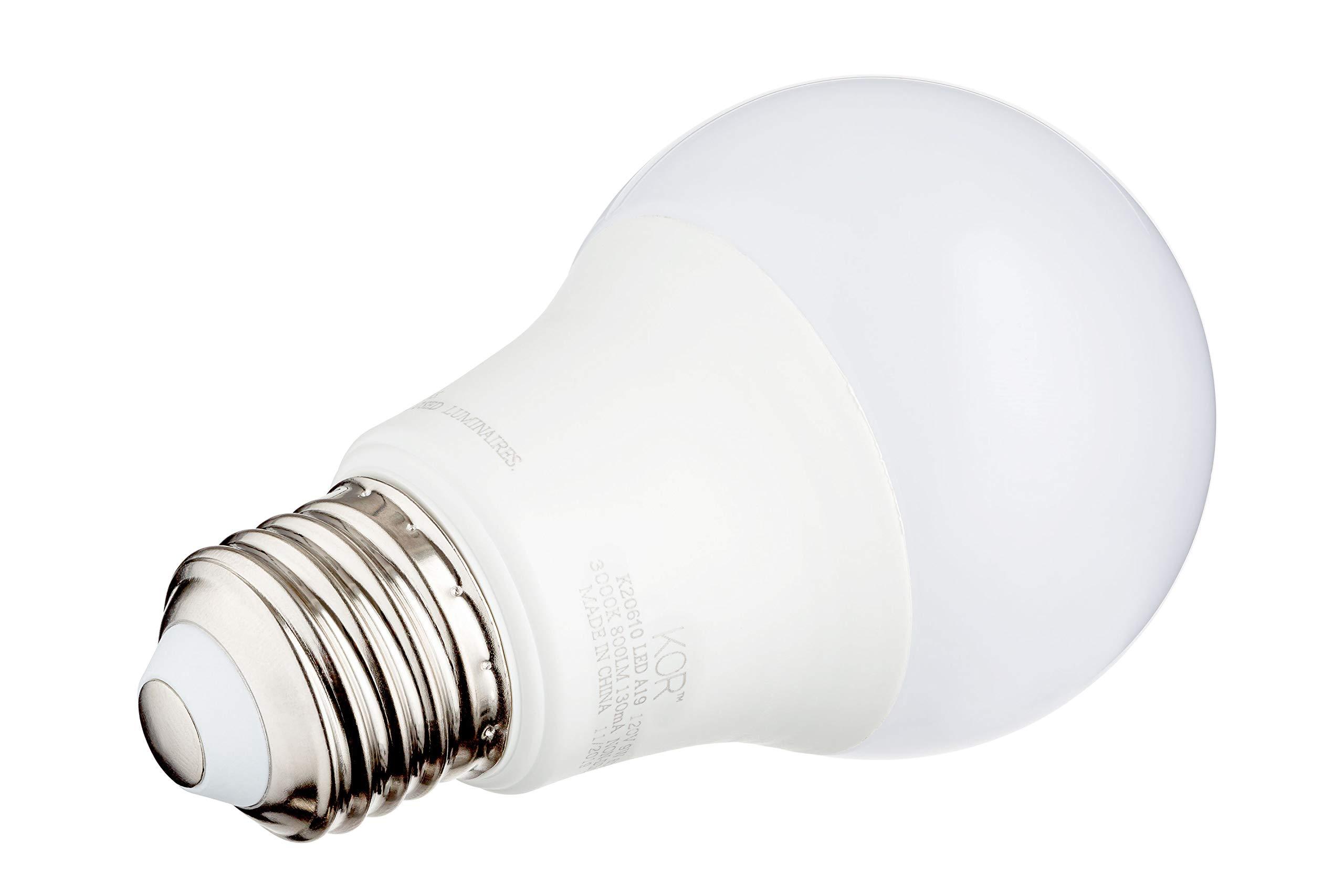KOR KOR (Pack of 6) 9W LED A19 Light Bulb (60W Equivalent), UL Listed, 3000K (Soft White), 750 Lumens, Non-Dimmable, LED 9 Watt Standard Replacement Bulbs, with E26 Base, 15000 Hours, Long Life