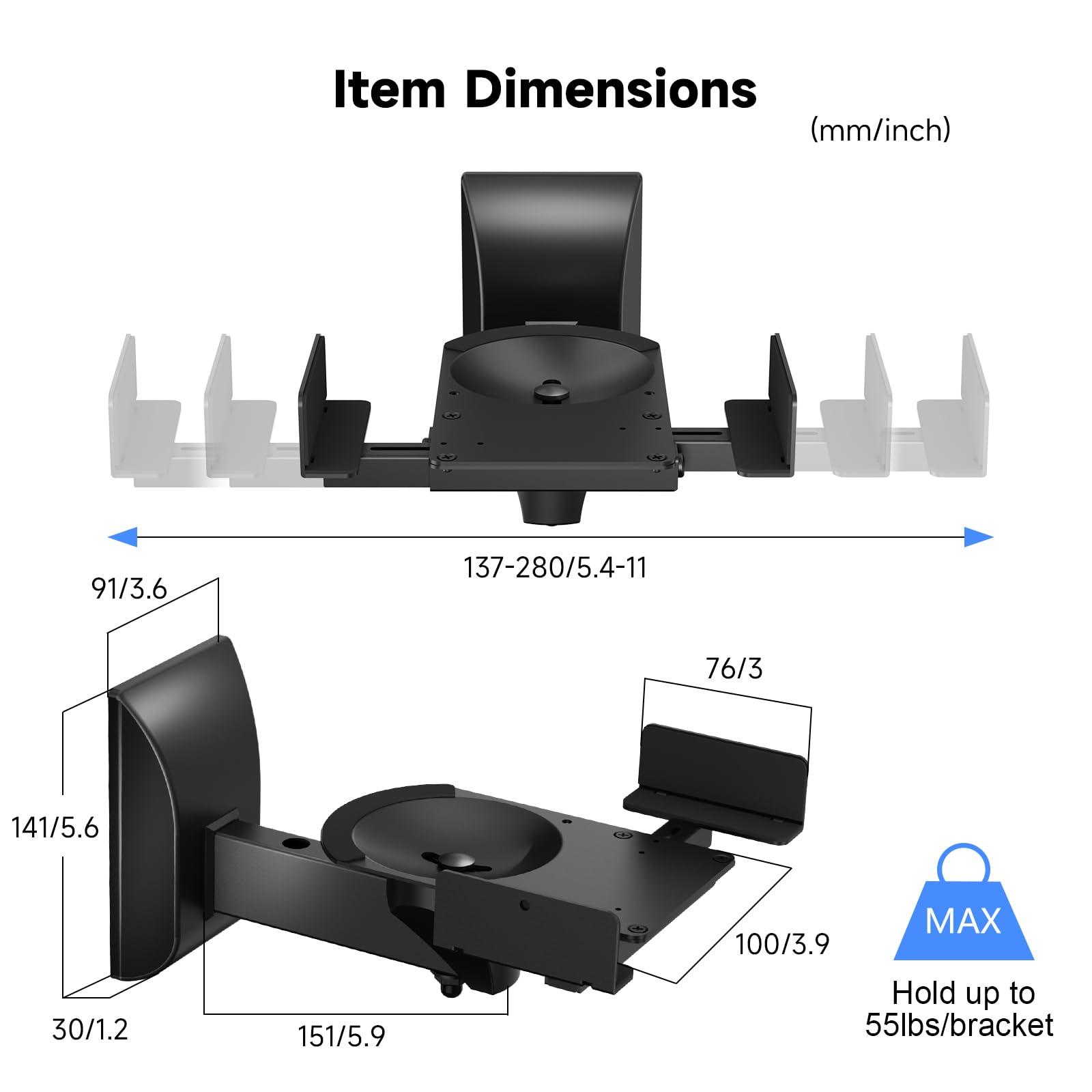 suptek suptek Speaker Wall Mounts, Dual Speaker Stands for Surround Sound Speakers, Universal Speaker Bracket, Tilt Swivel Speaker Shelves Up to 55lbs Black (2 Pack)