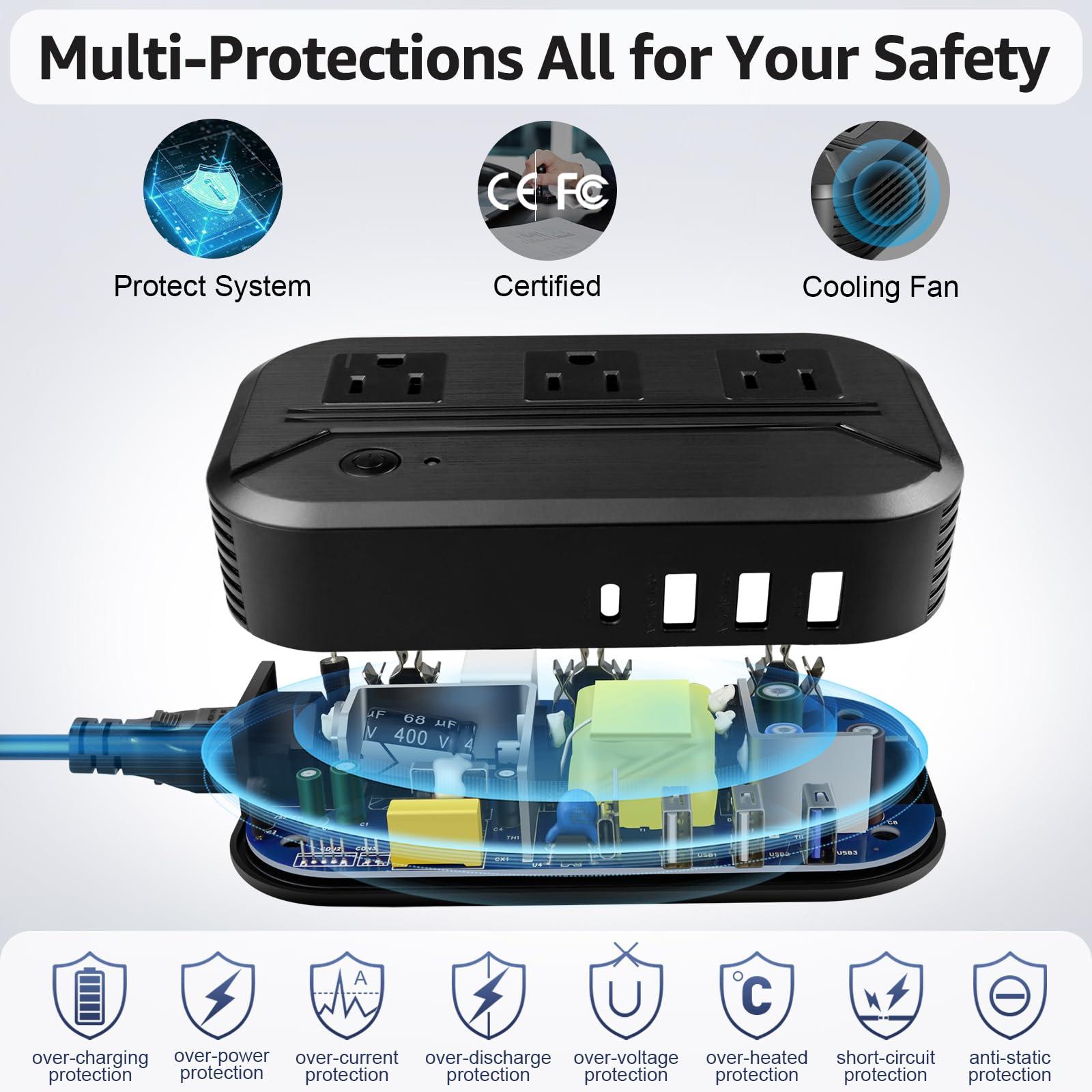 AceChef Voltage Converter 2300W International Power Converter Step Down 220V/240V to 110V/120V Travel Adapter w/ 3 USB + 1 Type C+ 3 AC Outlets + 7 Worldwide Plug Adapter for EU/US/AU/IT/UK/India/South Africa