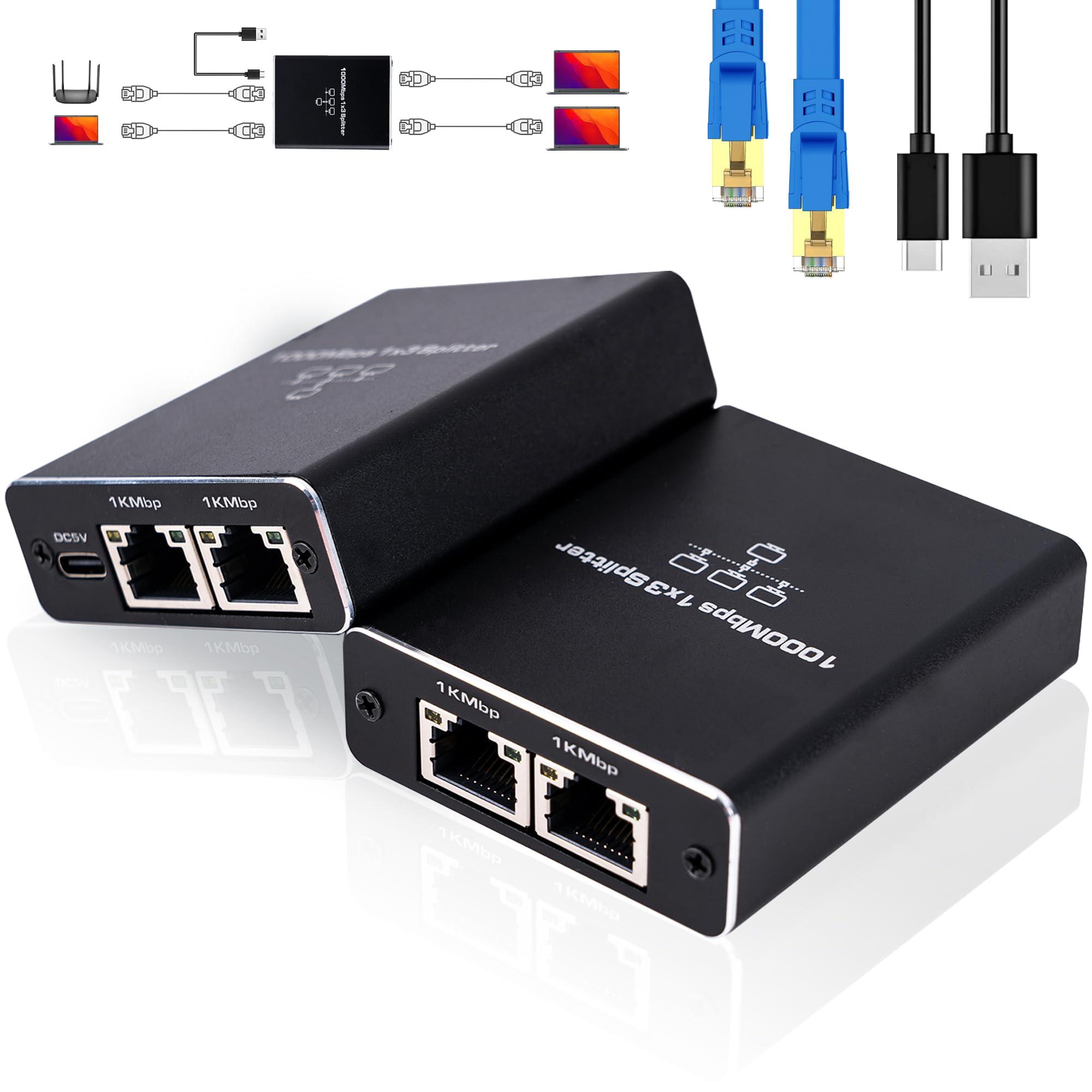 LIEZHUA Ethernet Splitter 1 to 3, 1000Mbps High Speed Ethernet Cable Splitter with LAN Cable Cat 6 [3 Devices Simultaneous Networking], Gigabit RJ45 LAN Network Extension for Cat8/7/6/5e/5 Cable