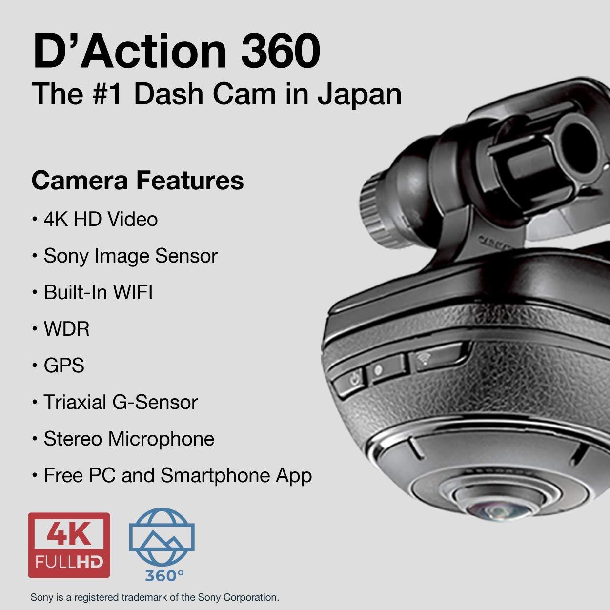 Razo RAZO DC3000A d’Action 360, 360 Degree Dash Cam: 4K Dash Camera for Car with Built-in WiFi and GPS, Sony Video Sensor, WDR, 3-Axis G-Sensor, Stereo Microphone, Complete Car Camera Video Security