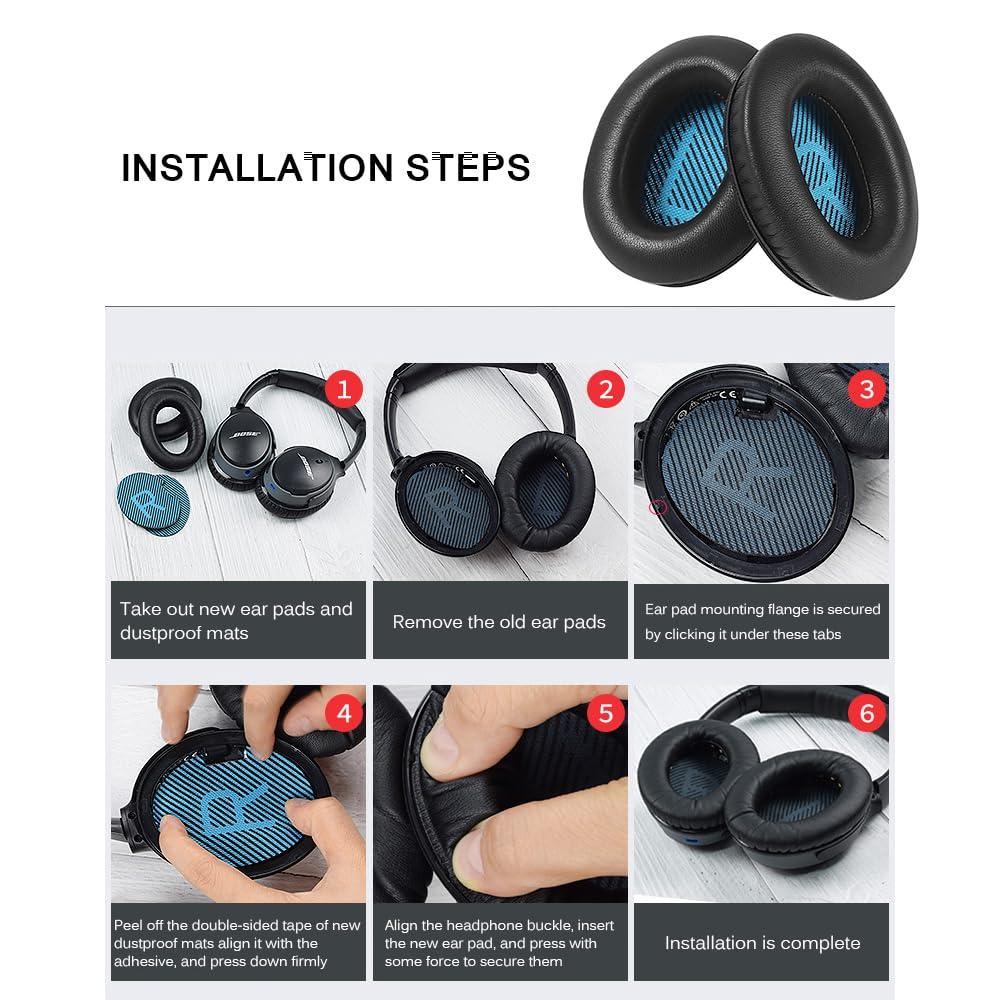 VIIMAKE VIIMAKE Thicken Lambskin Leather Ear Pads Cushions for QC 35 QC35ii, Soft Leather Replacement Earpads for Bose QuietComfort 35 / QuietComfort 35iiComfort and Durable (Black)