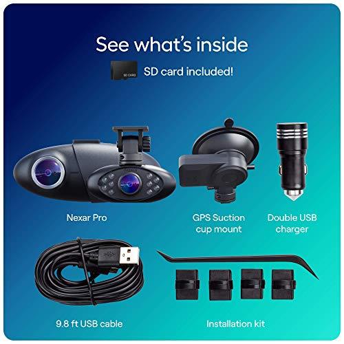 Nexar Nexar Pro Dual Dash Cam - 1 Year Nexar App Subscription Included - Unlimited Cloud Storage, Drive Recordings, Parking Mode, Night Vision, All Inside The Nexar App - WiFi HD Front Dash Cam (32 GB SD)