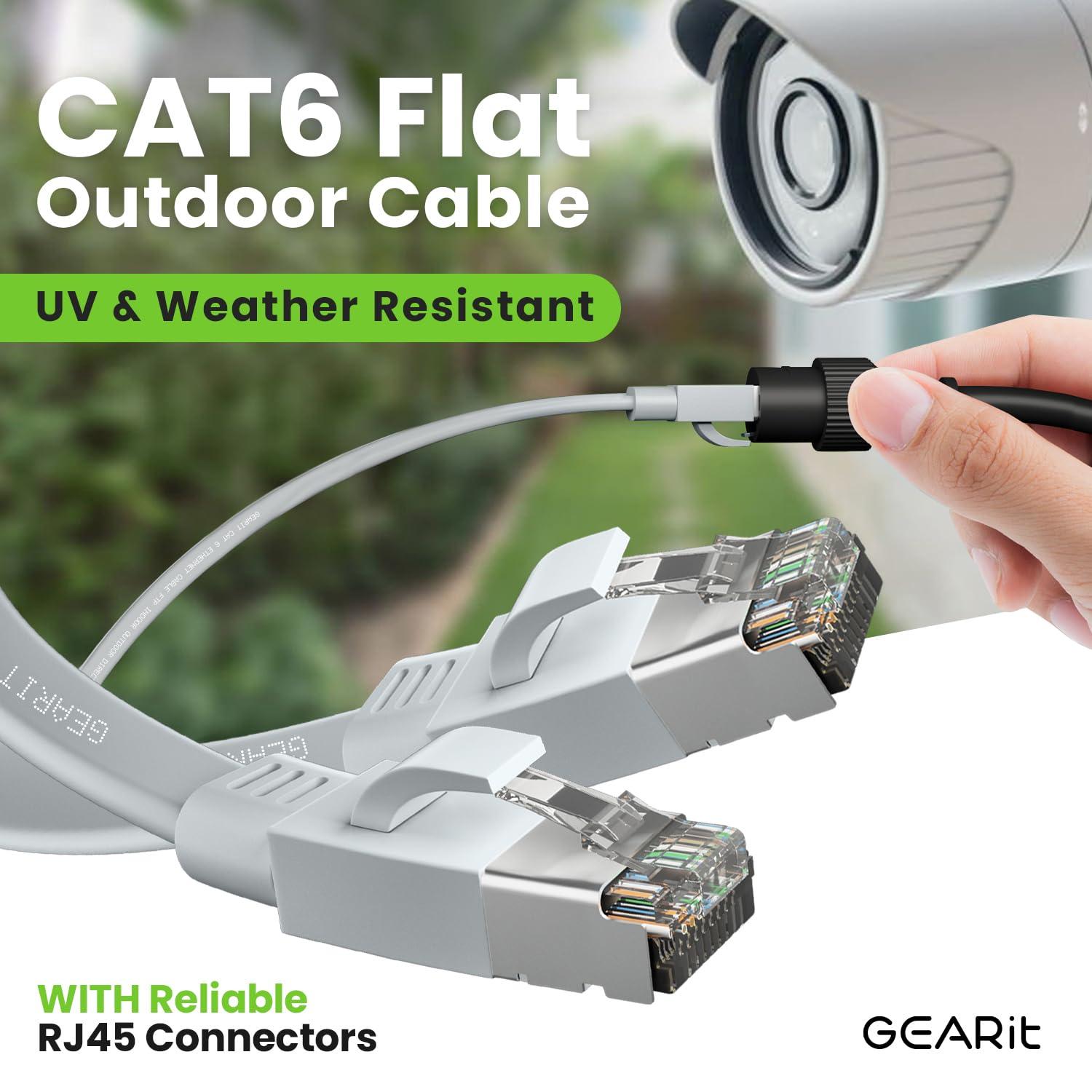 GearIT GearIT Cat 6 Outdoor Flat Ethernet Cable (40ft, Gray) Direct Burial Rated LLDPE Jacket - Indoor Cat6 Shielded FTP 10Gbps High Speed Gaming Computer Network RJ45 Snagless Patch Cord Internet