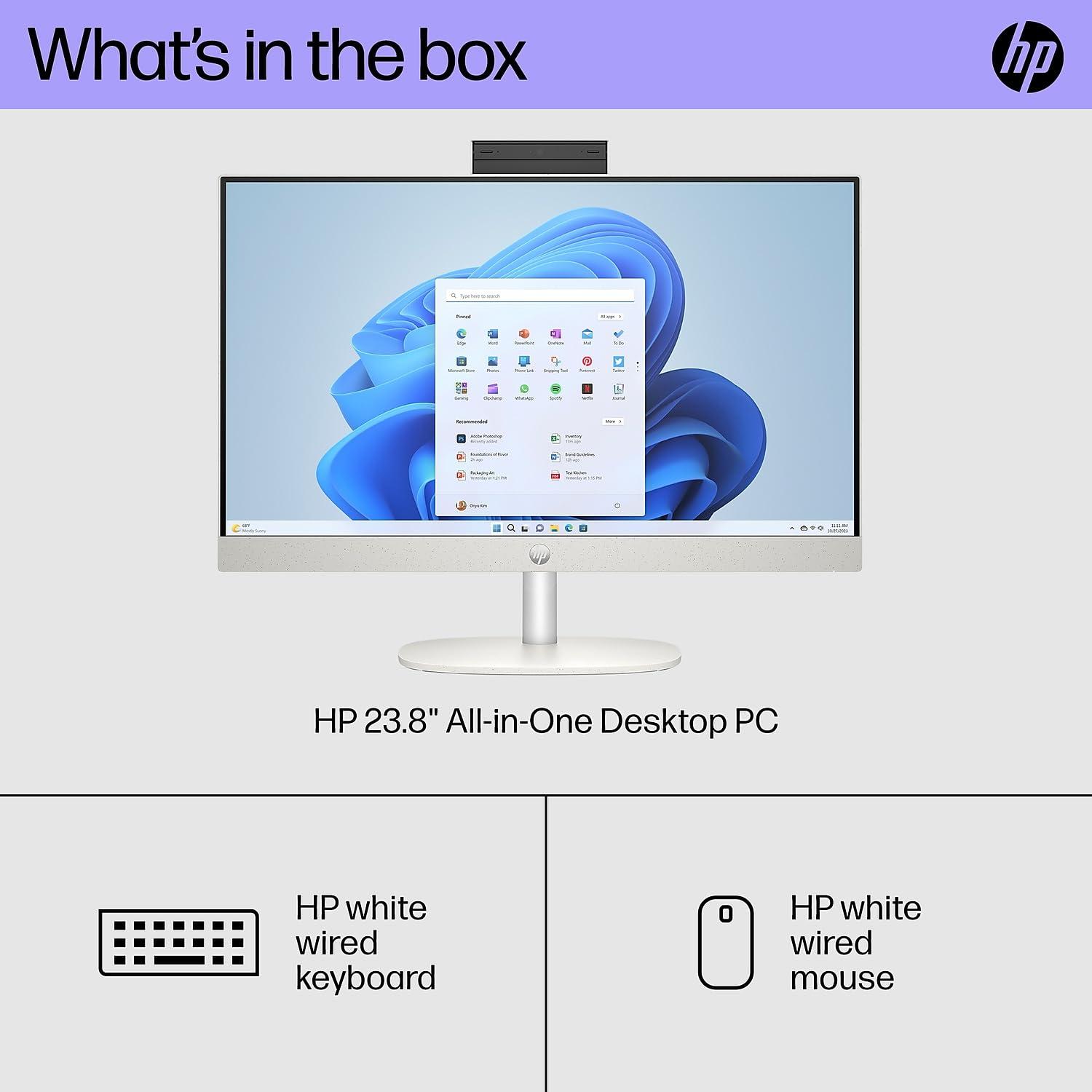 HP HP 24-cr0026 23.8-inch All-in-One Desktop Computer, Intel Core i3-N300, 8GB Memory, 256GB SSD (9W2H5AA#ABA)