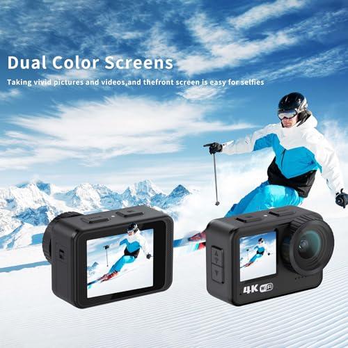 Andoer Andoer 4K 60FPS Action Camera 24MP WiFi Sports Camera 170Wide Angle Lens Dual Screen Touch Control Anti-Shake 21M/69ft Body Waterproof with Mounting Accessories Kit for Diving Surfing Skiing Cycling