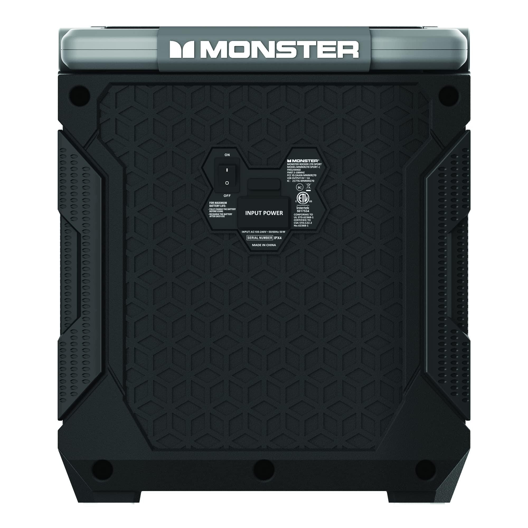 Monster Monster Rocker 270 Sport | Portable Indoor/Outdoor Wireless Speaker, 60 Watts, Up to 24 Hours Playtime, IPX4 Water Resistant, Connect to Another TWS Speaker