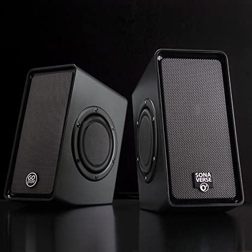 GOgroove GOgroove Laptop Computer Speakers - SonaVERSE O2 USB Powered Desktop Speakers with Dual Passive Bass Woofers, Built-in Volume Dial, Sleek Compact Design for Small Desks and Mobile PCs (Black)