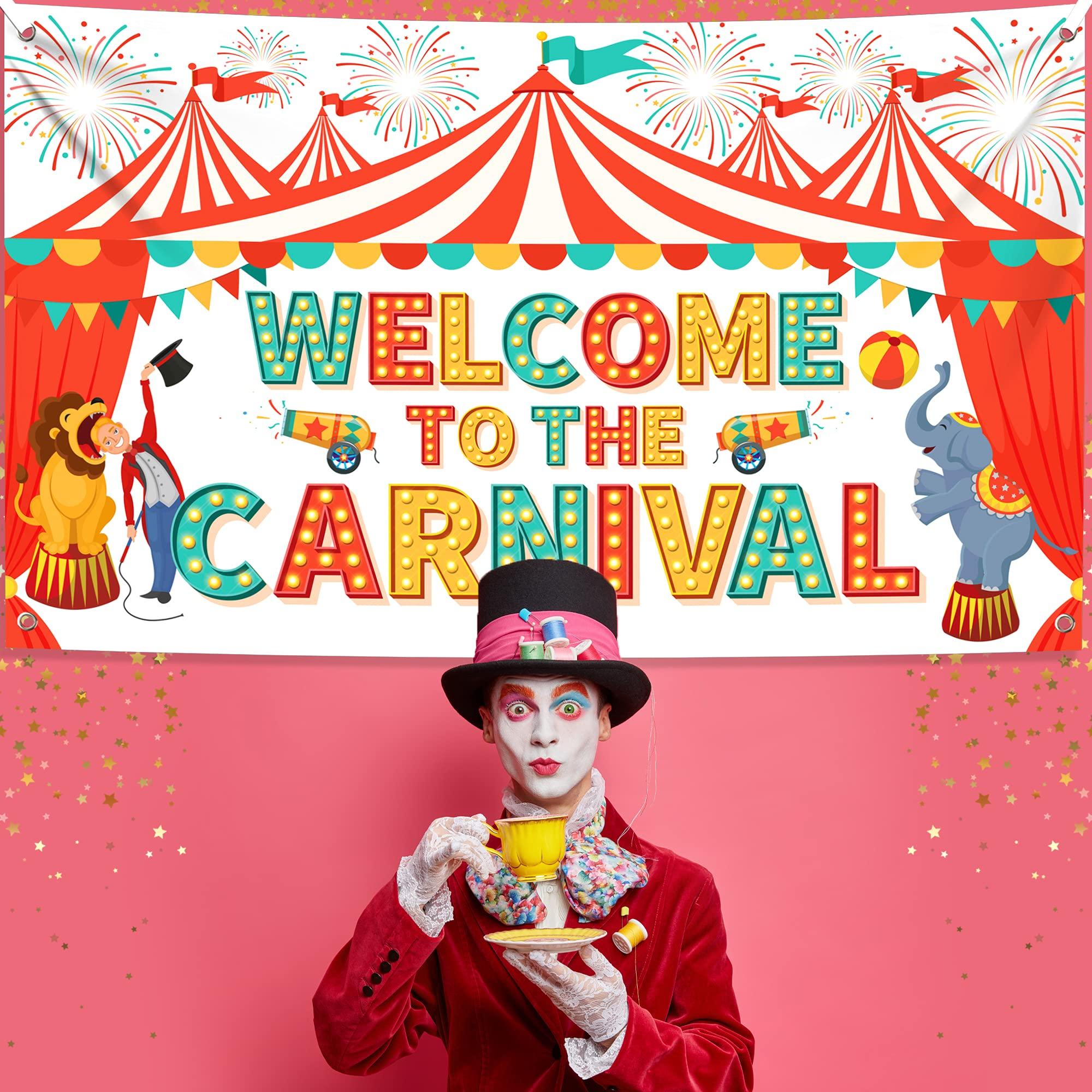 KatchOn KatchOn, XtraLarge Welcome To The Carnival Backdrop - 72x44 Inch | Carnival Photo Booth Backdrop - Large, 72x36 Inch | Carnival Decorations, Carnival Backdrop | Carnival Theme Party Decoration