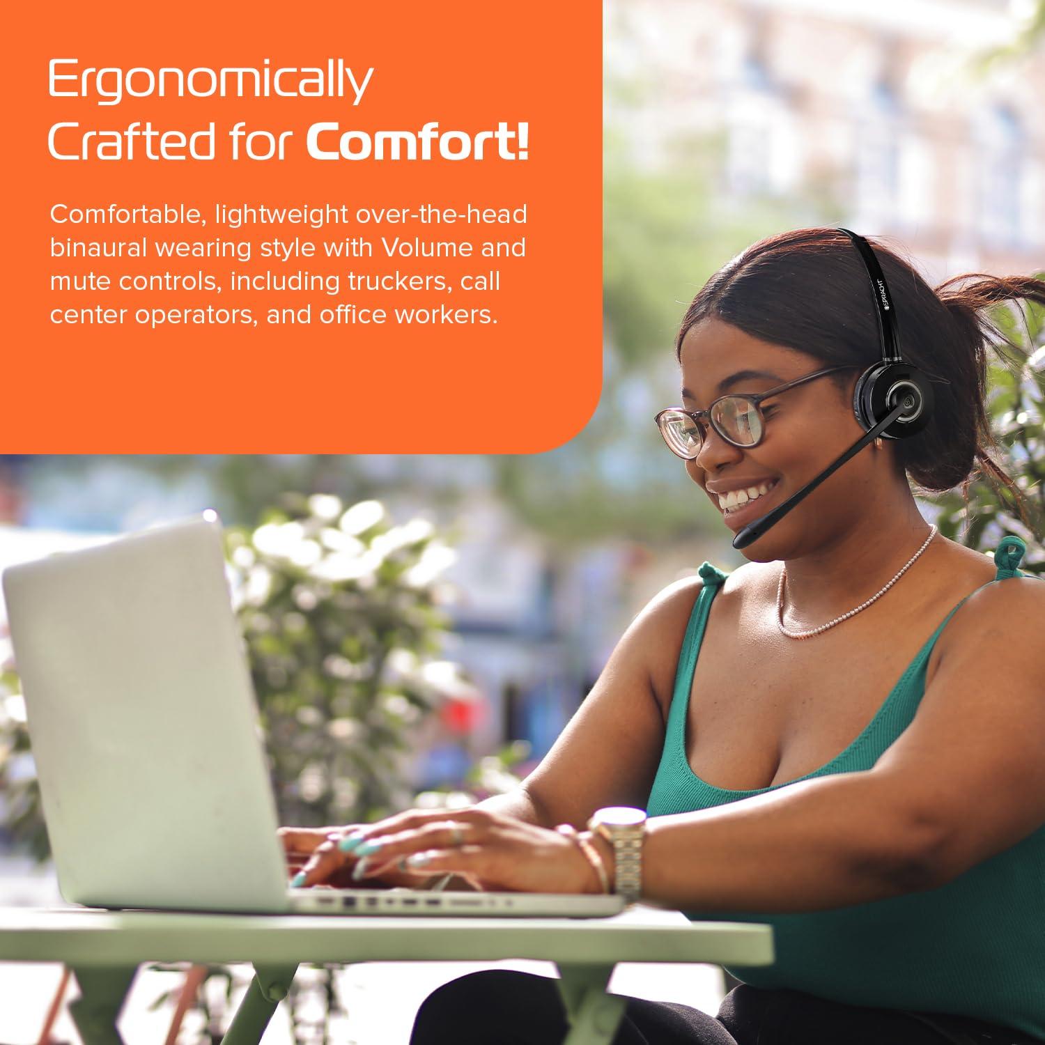 Spracht Spracht HS-2051 Dual Ear Wireless Bluetooth Headset with Base Station | Wireless Headset for Work | Wireless Headset with Microphone | AI-Powered Noise Cancelling Headset (not for Desktop Phones)