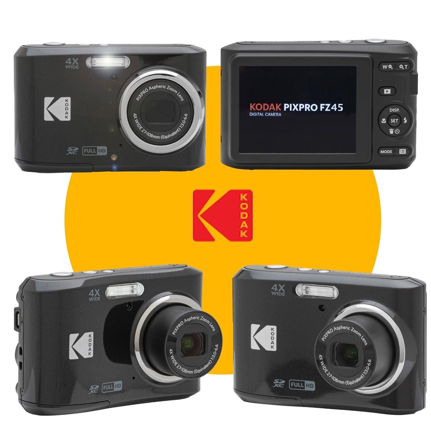 PHOTO4LESS Kodak PIXPRO FZ45 Digital Camera Bundle with Black Point & Shoot Camera Case + Transcend 64GB SD Memory Card + Tri-fold Memory Card Wallet + Hi-Speed SD USB Card Reader + More (Black)