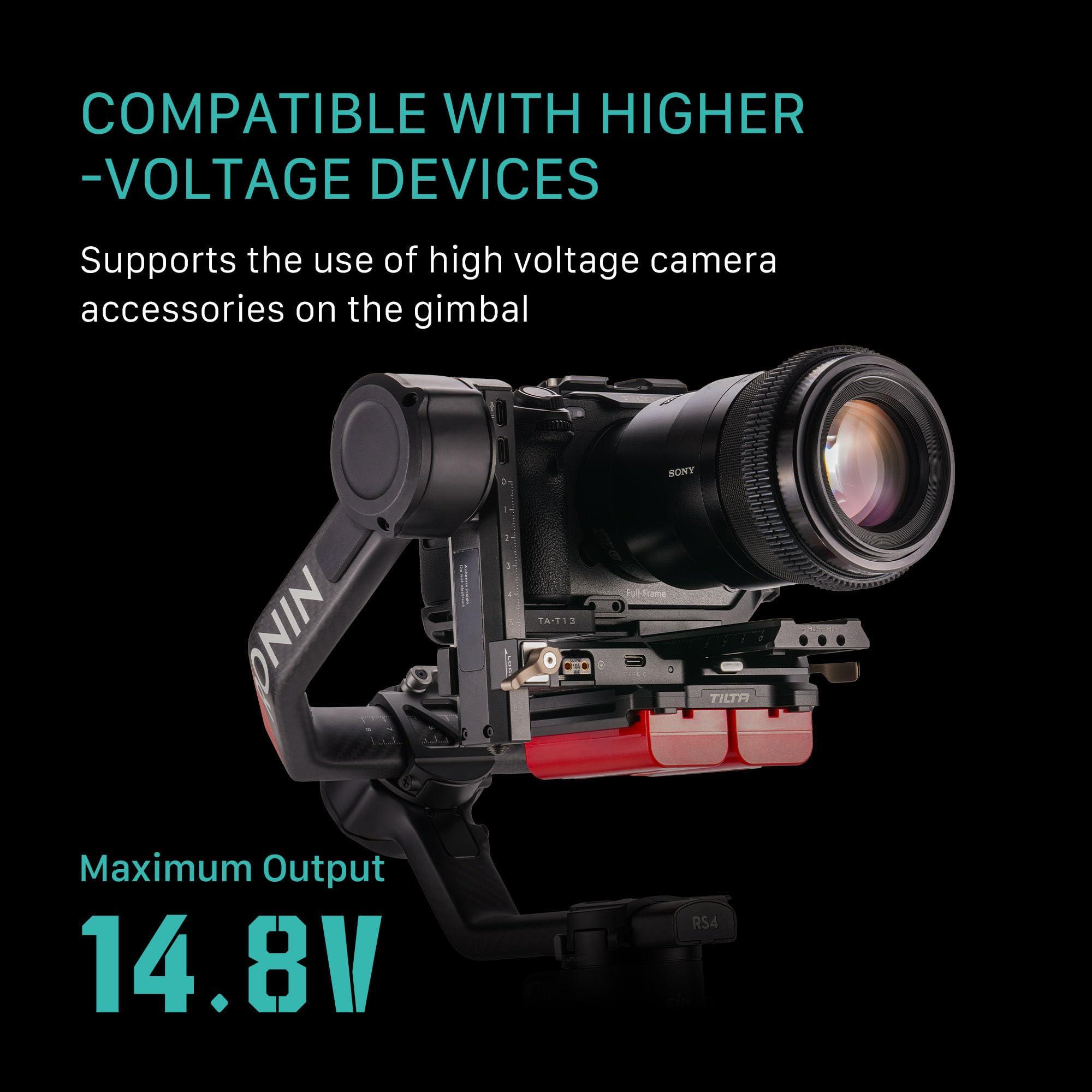 Tilta Tilta V-Mount Battery Plate Compatible with DJI RS 4 Power Pass-Through Plate Kit | Includes 14.8V P-Taps, a 2 Pin Lemo and USB-C Port | Works with RS2, RS3, RS3 Pro, RS4 and RS4 Pro