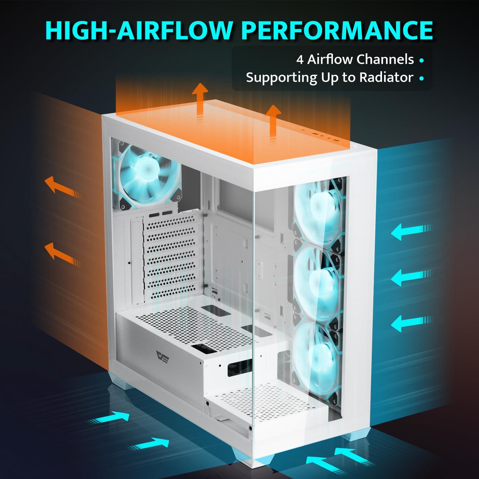 darkFlash darkFlash ATX Mid-Tower PC Case, Pre-Install 4 PWM ARGB Fans Computer Case, Full View Dual Tempered Glass Gaming PC Case, Type C Port, Supports up to 360mm Water Cooling Radiator,White(DS900)