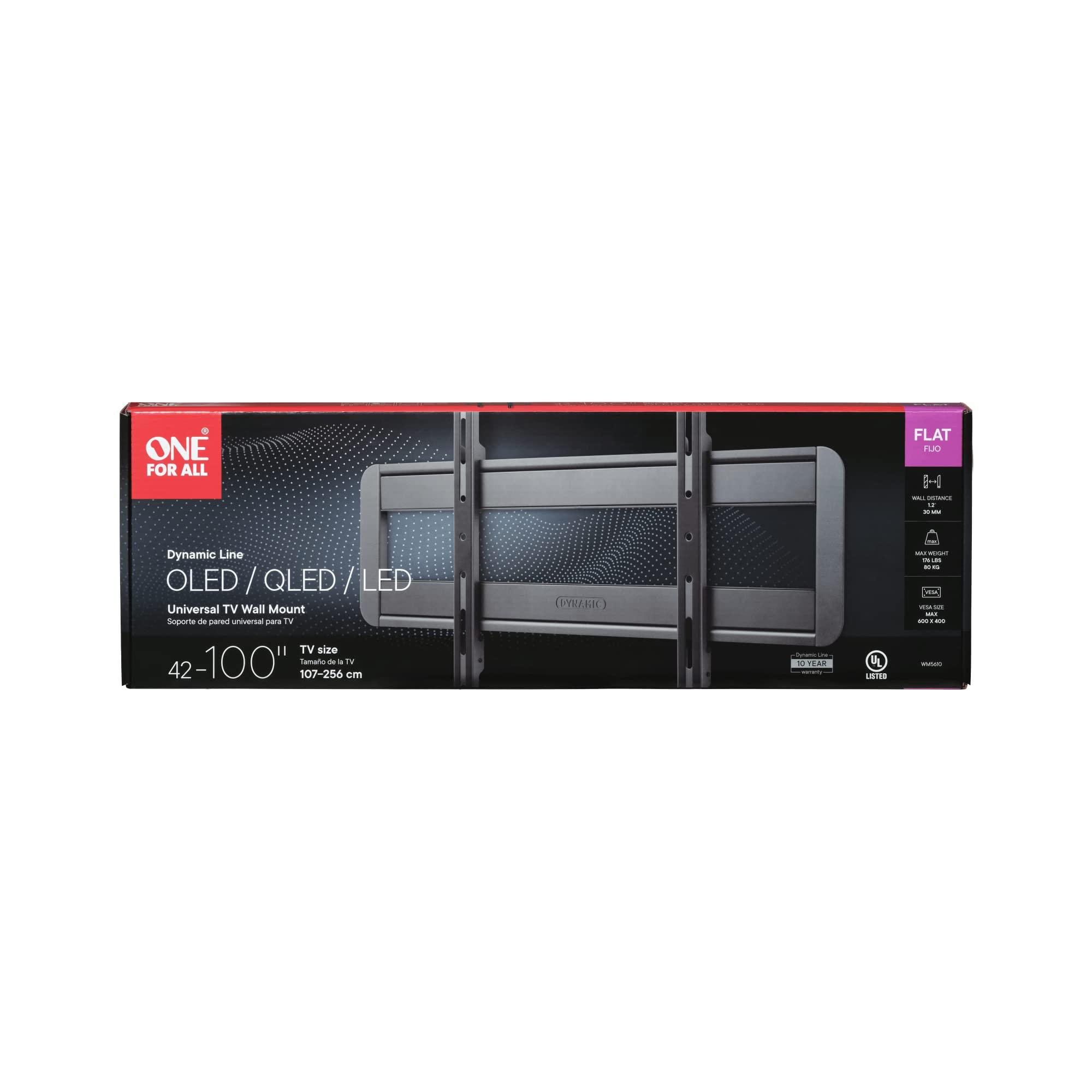 One For All One For All TV Fixed Heavy Large TV Mount, Sizes 42, 47" 50",55",60",65". 70",75", 80", 85",100" Flat, VESA 600, Max 176 lbs, Model WM5610