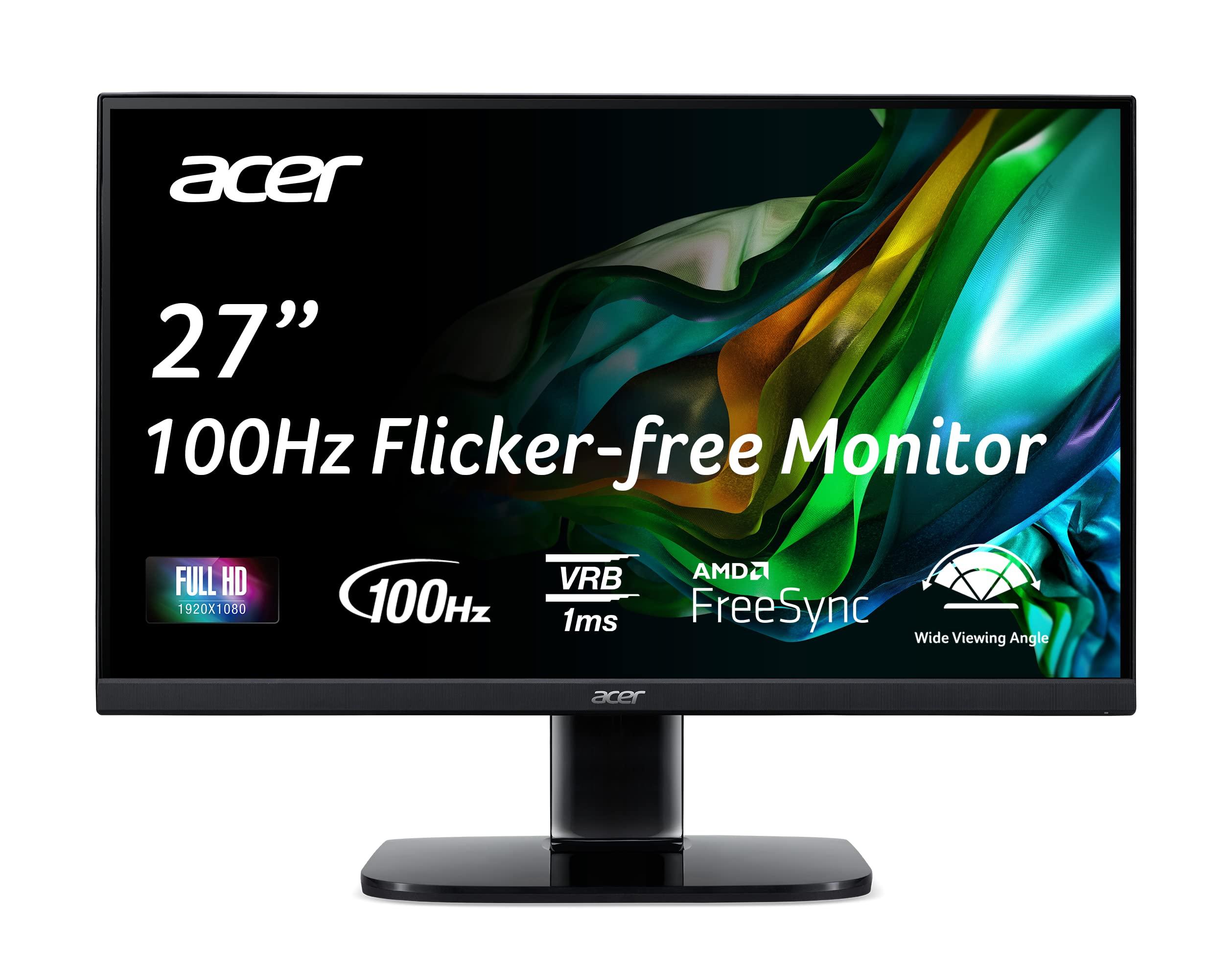 acer Acer KB272 EBI 27\" IPS Full HD (1920 x 1080) Zero-Frame Gaming Office Monitor | AMD FreeSync Technology | Up to 100Hz Refresh | 1ms (VRB) | Low Blue Light | Tilt | HDMI & VGA Ports,Black