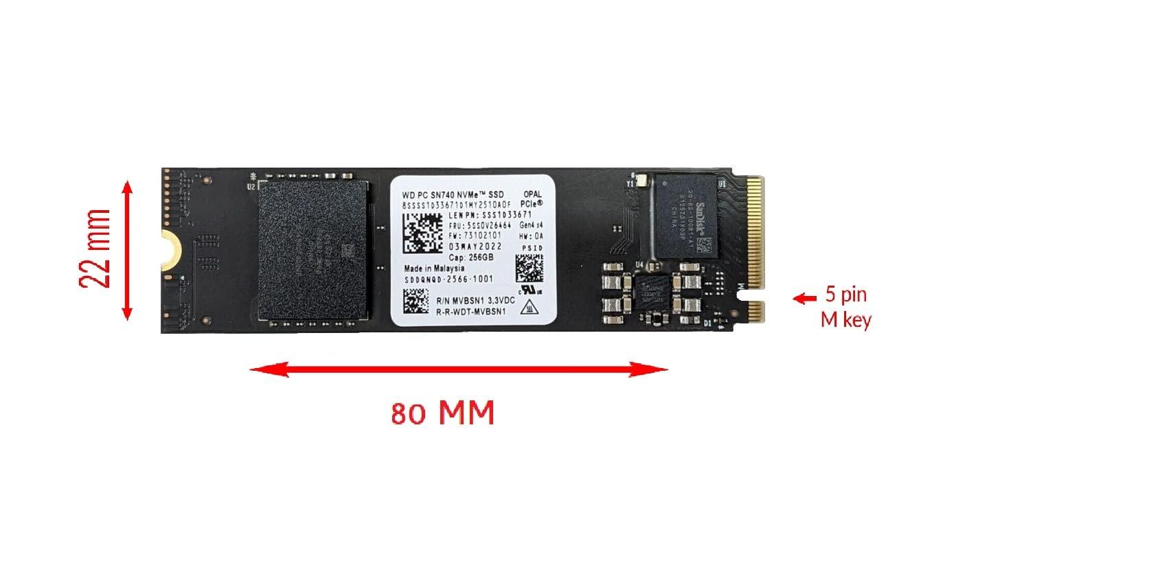 Oemgenuine OEM Western Digital PC SN740 256GB M.2 PCI-e GEN 4X4 NVME SSD Internal Solid State Drive 80mm 2280 Form Factor M Key