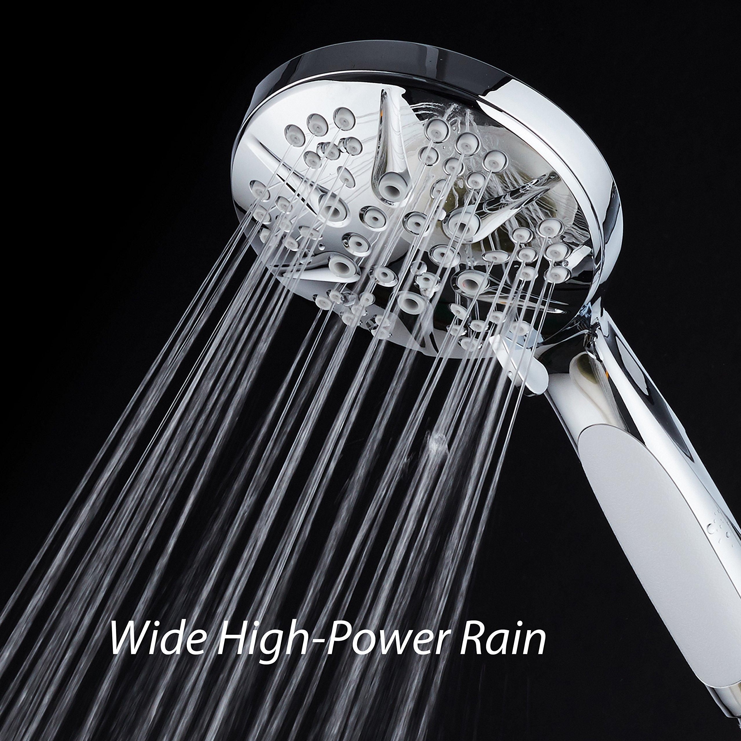 Hotel Spa NOTILUS Giant High-Pressure 6-setting Luxury Rain/Handheld Shower Head - Anti-Slip Grip, Metal Fittings, Anti-Clog Jets, Heavy-Duty Stainless Steel Hose - All-Chrome Finish