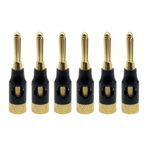 WUZDPRCJ 6PCS 4mm Speaker Banana Plugs Banana Connector 24K Copper Gold Plated 4mm Banana Jack Match with 4mm Binding Post (Color : Black 6Pcs)