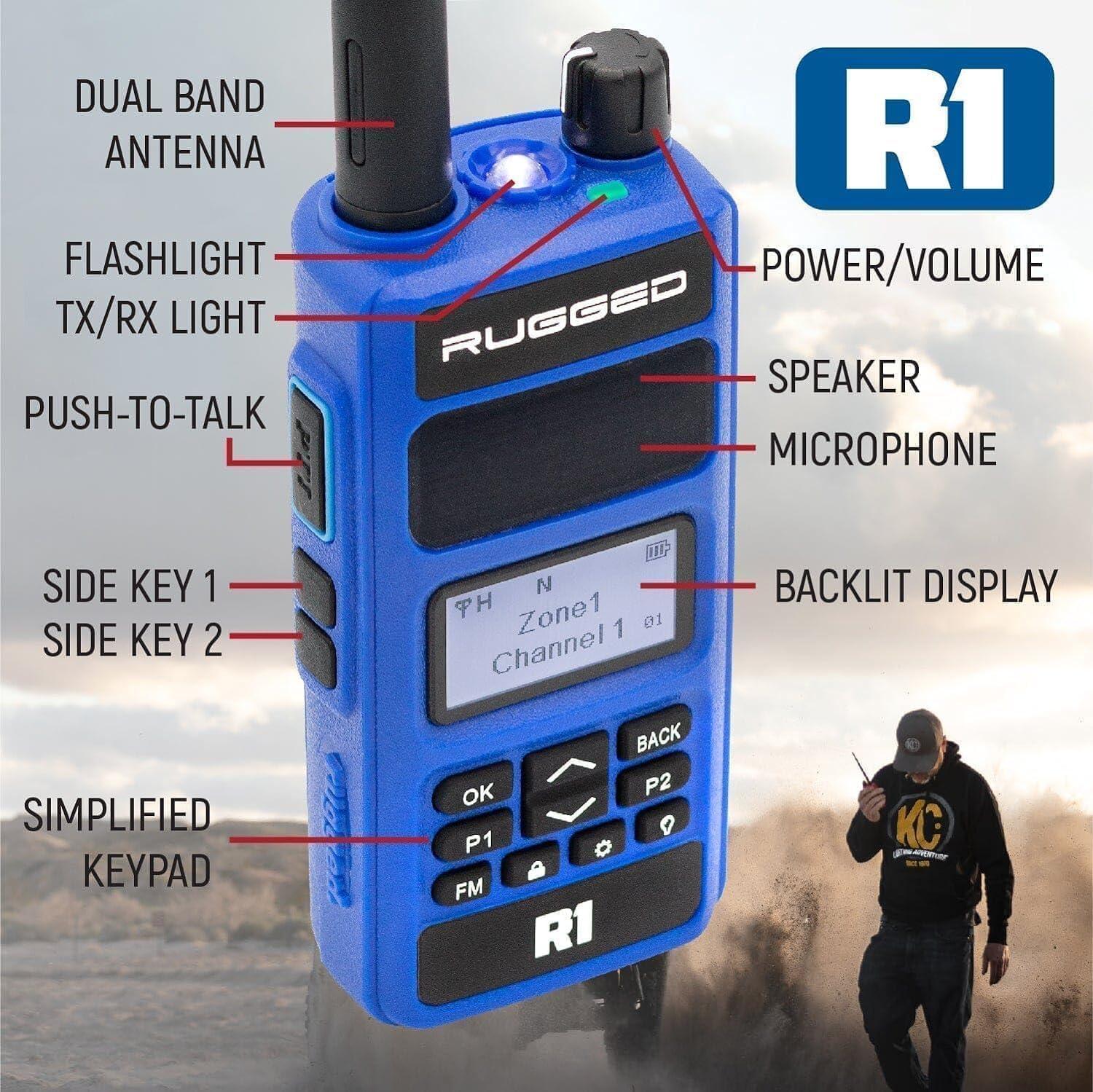 Rugged Radios Rugged Radios Ready Pack Two Way Handheld Radio Walkie Talkie is Easy to Grab and Ready for Any Emergency, Road Trip or Adventure. R1 2 Pack with Accessories