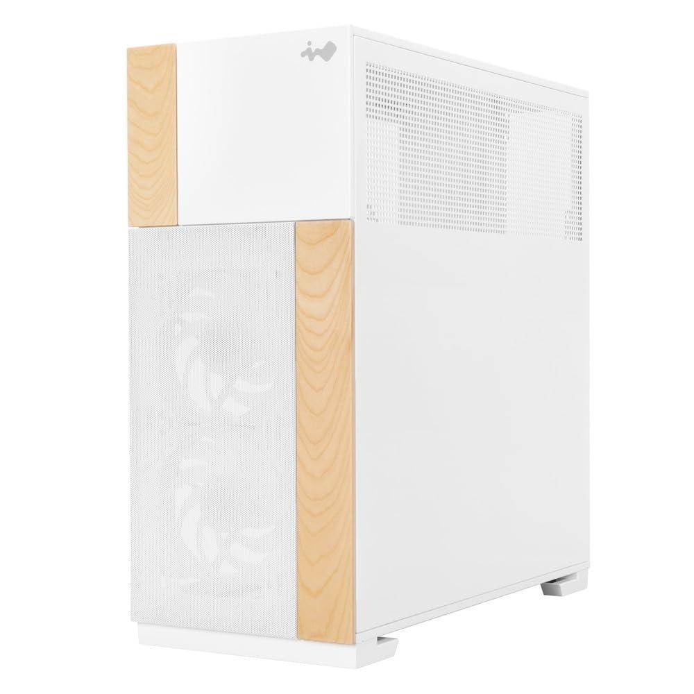 IN WIN InWin F5 White E-ATX Full Tower Computer Case with Customizable Wooden Front Modular Bezels, Tempered Glass Panels, Ventilated Mesh Panels, and Offers Back Connect ATX Motherboard Support