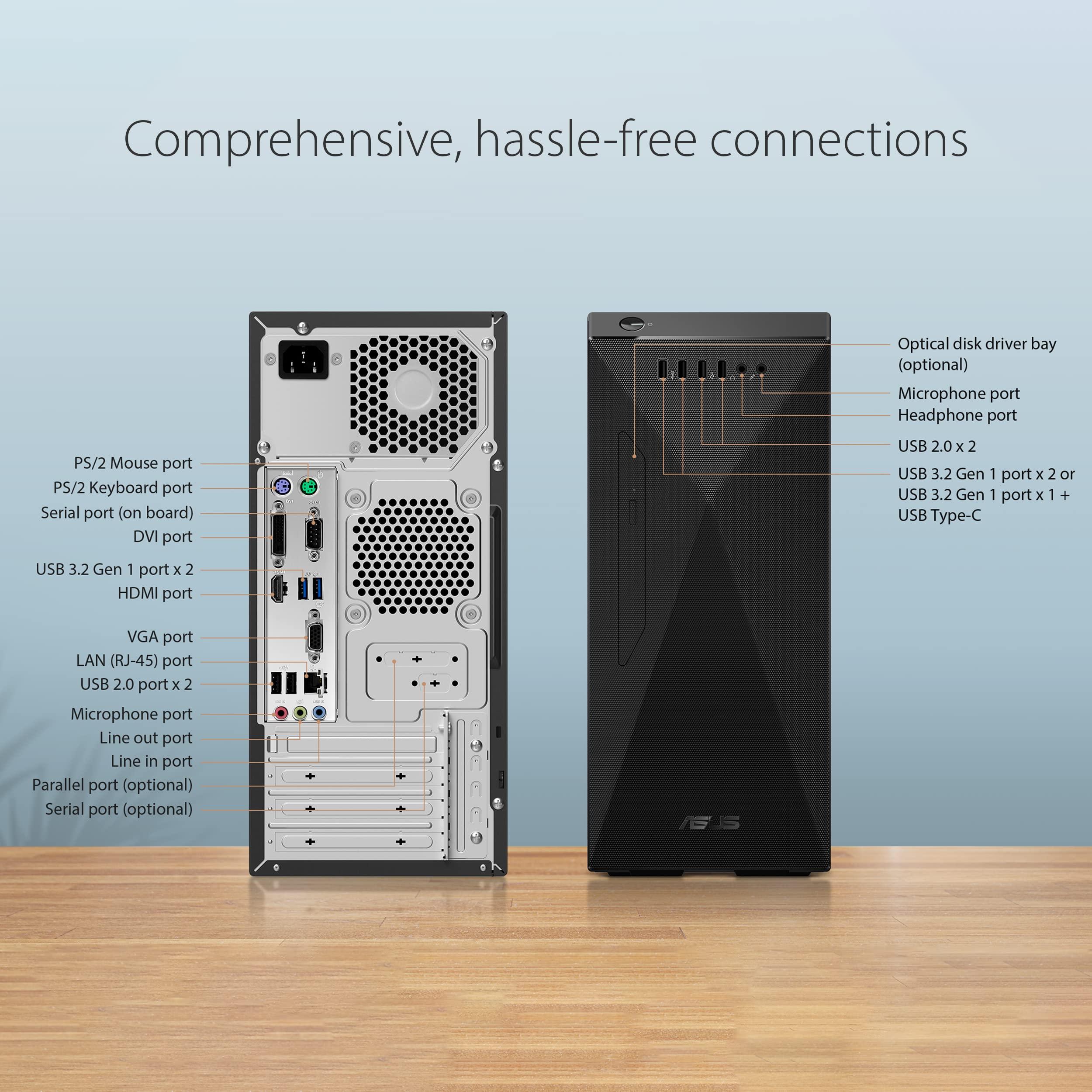 ASUS ASUS S500MC Small Form Factor Desktop PC, Intel Core i7-11700, 16GB DDR4 RAM, 512GB PCIe SSD, TPM 2.0, Windows 11 Home, Black, with an Optical Drive, S500MC-DH704