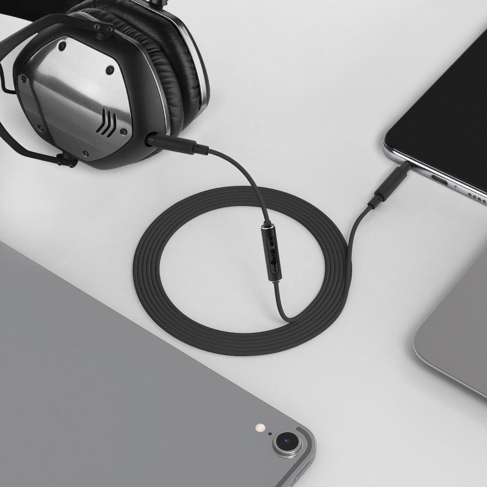 GEEKRIA Geekria Audio Cable with Mic Compatible with V-Moda Crossfade LP Headphones Cable, 1/8" (3.5mm) to 3.5mm Braided Nylon Replacement Stereo Cord with Inline Microphone and Volume Control (4ft/1.2m)