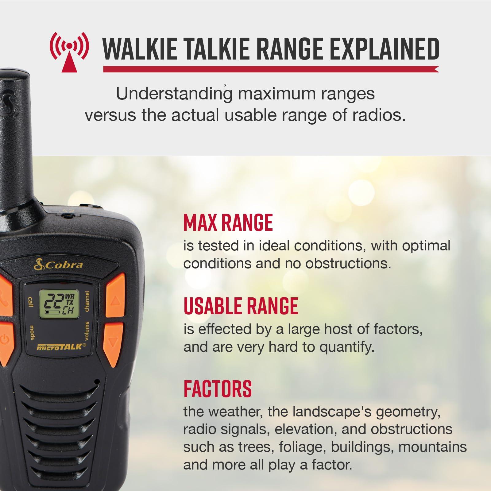 Cobra Cobra ACXT145 Compact and Lightweight Walkie Talkies for Adults & Compatible Cobra Surveillance Headset: Rechargeable, 22 Channels, Long-Range, 2 Two-Way Radios, 2 Headsets, Black/Orange