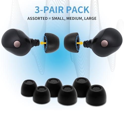 COMPLY Comply Foam New TrueGrip Premium Memory Foam Ear Tips for All Sony TrueWireless Earbuds, Assorted S, M, L, Black 3-Pairs - Small Stocking Stuffers, Noise Isolation with Cleaning Tool