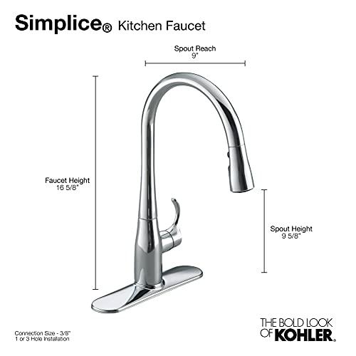 Kohler KOHLER Simplice Pull Down Kitchen Faucet, 3-Spray Faucet, Kitchen Sink Faucet with Pull Down Sprayer, Matte Black, K-596-BL