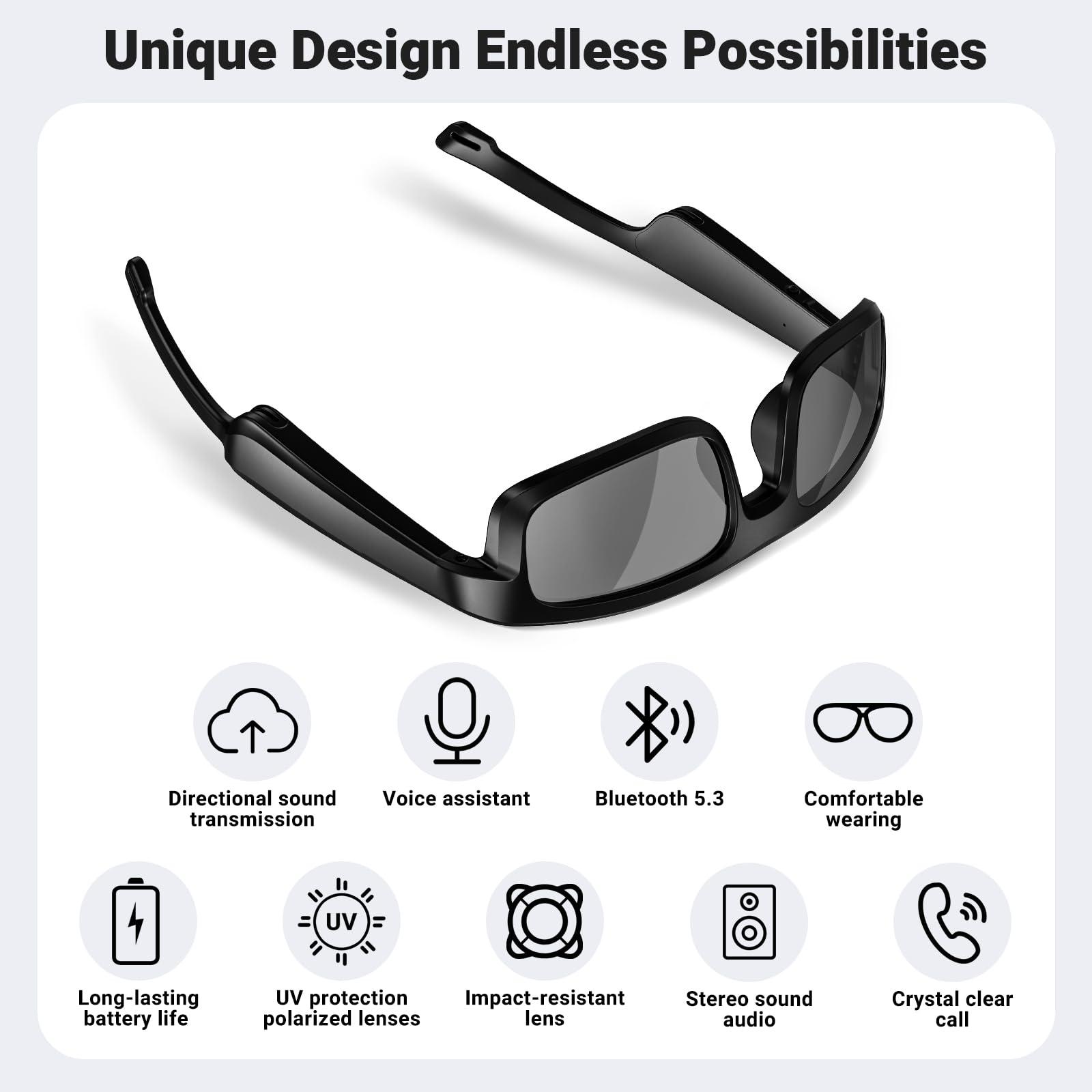 LVTEL LVTEL Smart Glasses, Polarized Bluetooth Sunglasses, Built-in Mic & Speakers, Voice Assistant, UV Protection Audio Sun Glass