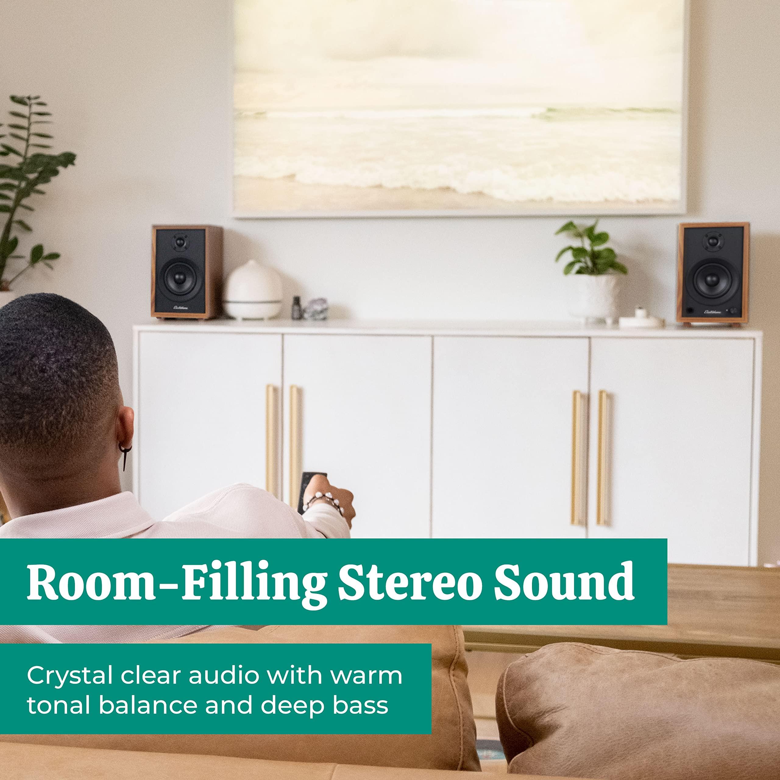 Electrohome Electrohome McKinley 2.0 Stereo Powered Bookshelf Speakers with Built-in Amplifier and 4" Drivers for Turntable, TV, PC and Wireless Music Streaming Featuring Bluetooth 5, RCA and Aux (EB30)