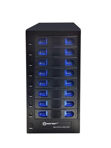 IO CREST 8 Bay Tool Less Tray Hot Swapable 2.5" and 3.5" SATA Hard Drive External USB-C 3.2 (10Gbps) Hard Drive Enclosure. Support up to 8X 22TB Capacity.